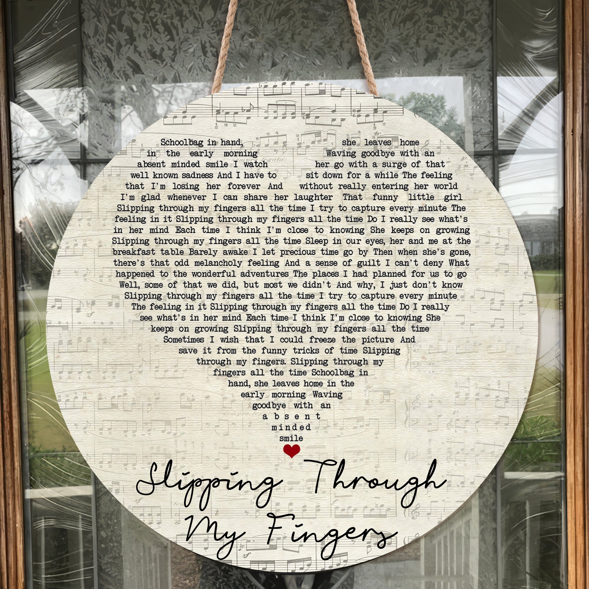 ABBA Slipping Through My Fingers Script Heart Song Lyric Art Print Round Wood Sign, Wood Signs For Home