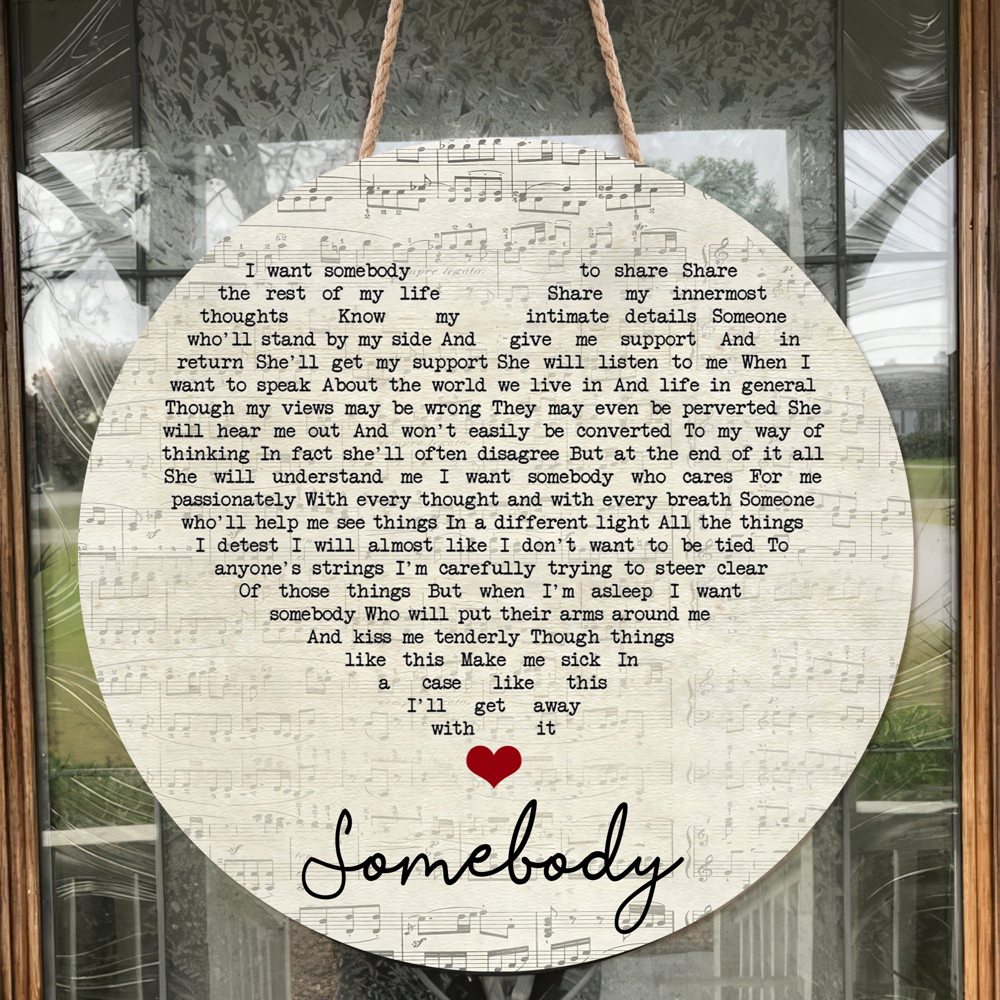 Depeche Mode Somebody Script Heart Song Lyric Art Print Round Wood Sign, Wood Signs For Home