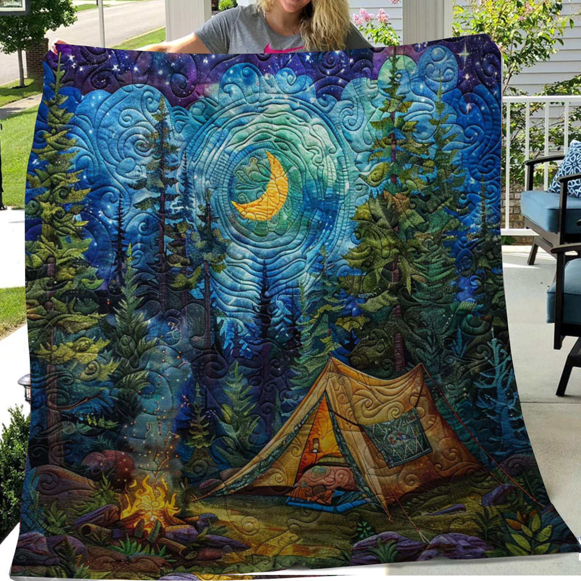 Crescent Moon Camping Blanket, Gift For Travelers, Bedroom Decor