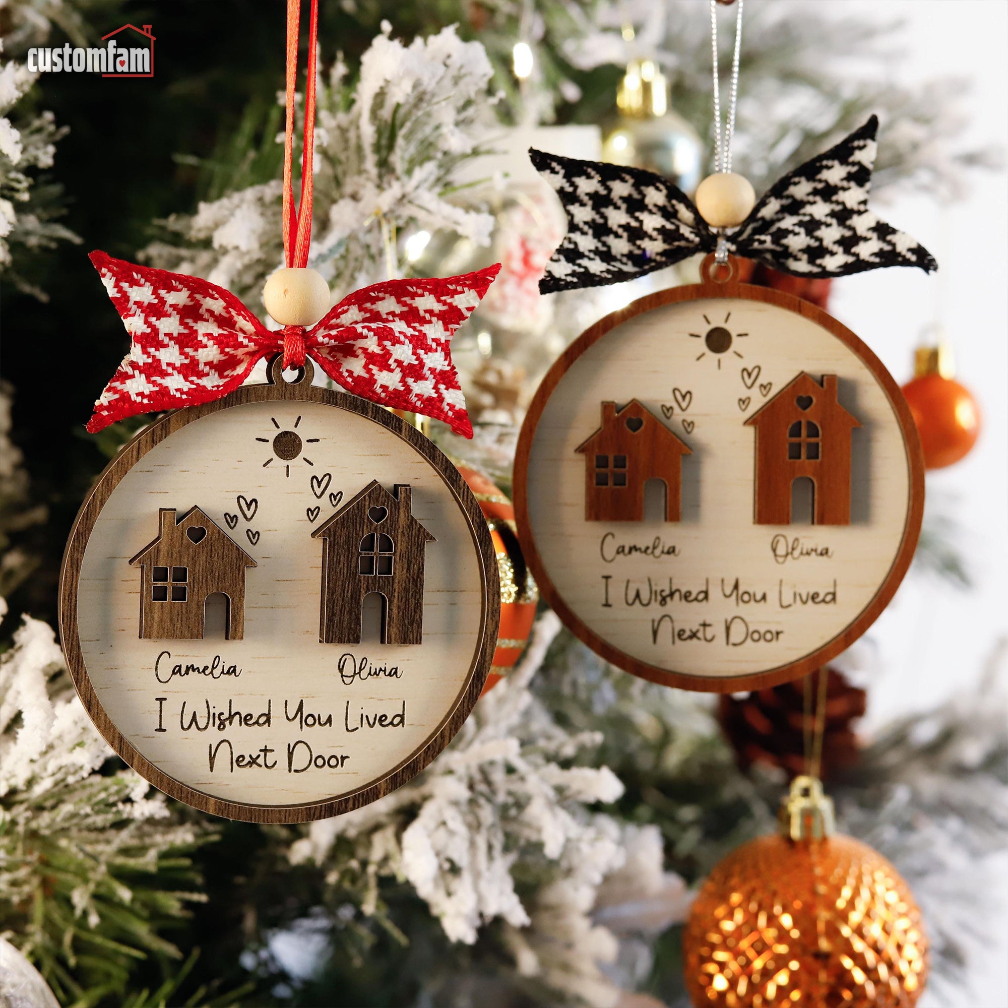 I Wished You Lived Next Door Personalized Sibling Ornaments, Study Abroad Gifts