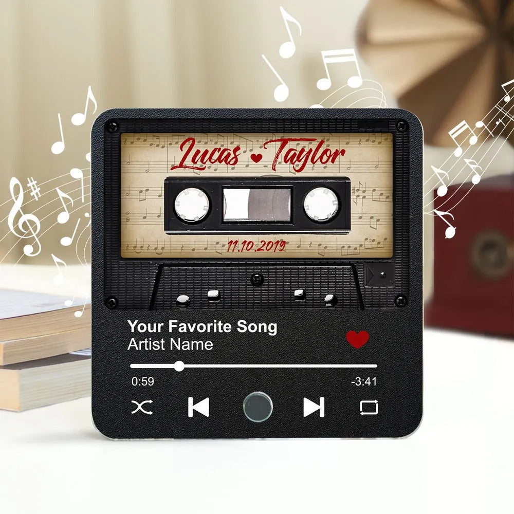 Retro Black Cassette Tape Custom Music Fridge Magnet, Valentine's Day Gift