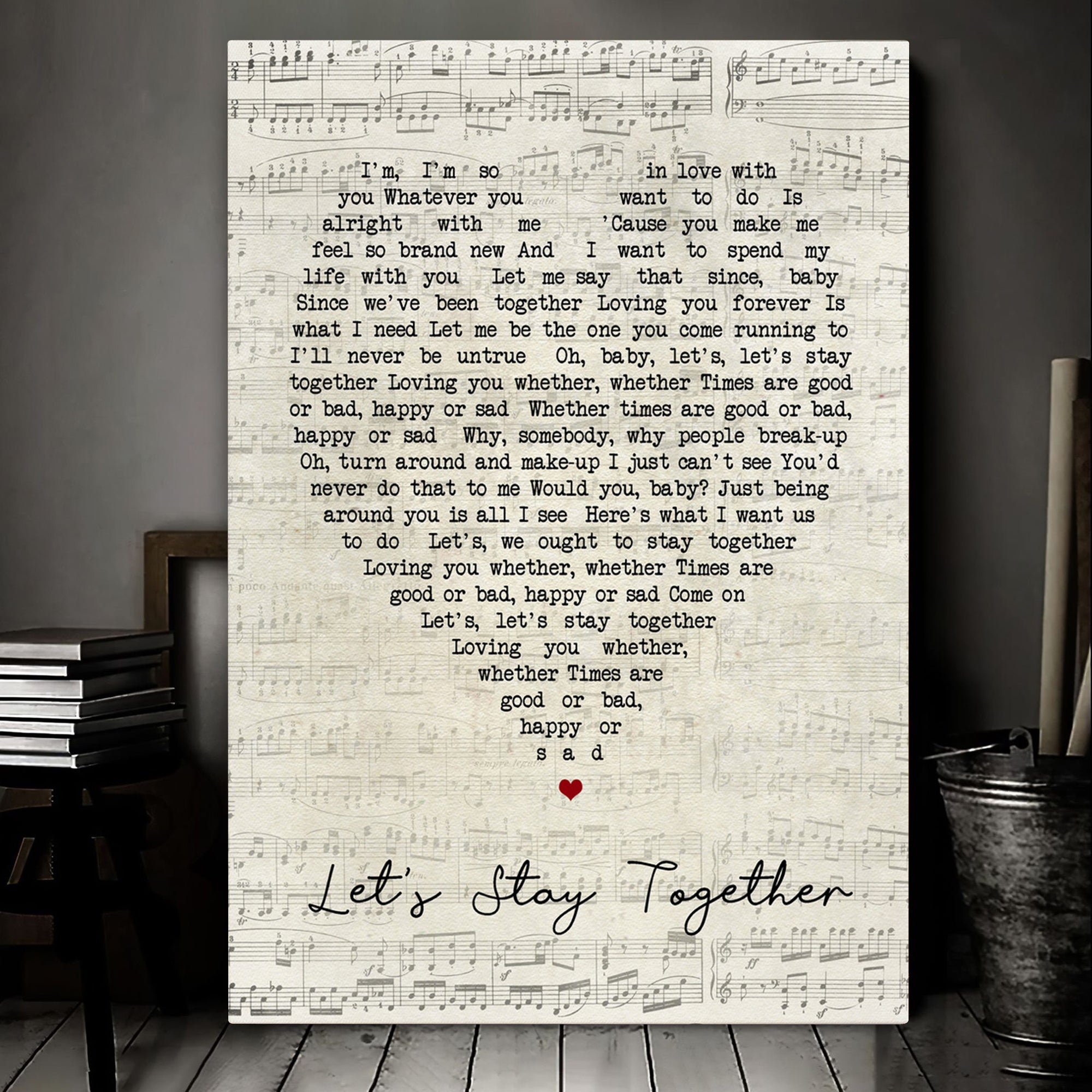 Let's Stay Together Al Green Script Heart Song Lyric Art Print Canvas Print Frames