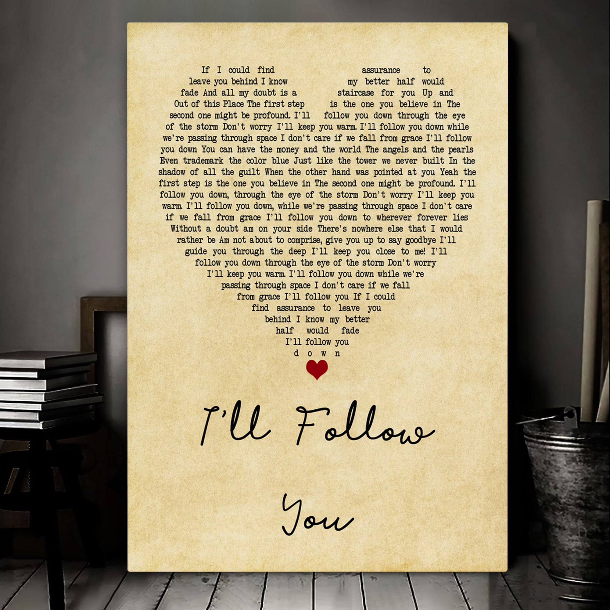 Shinedown I'll Follow You Vintage Heart Song Lyric Art Print Canvas Print Framesin