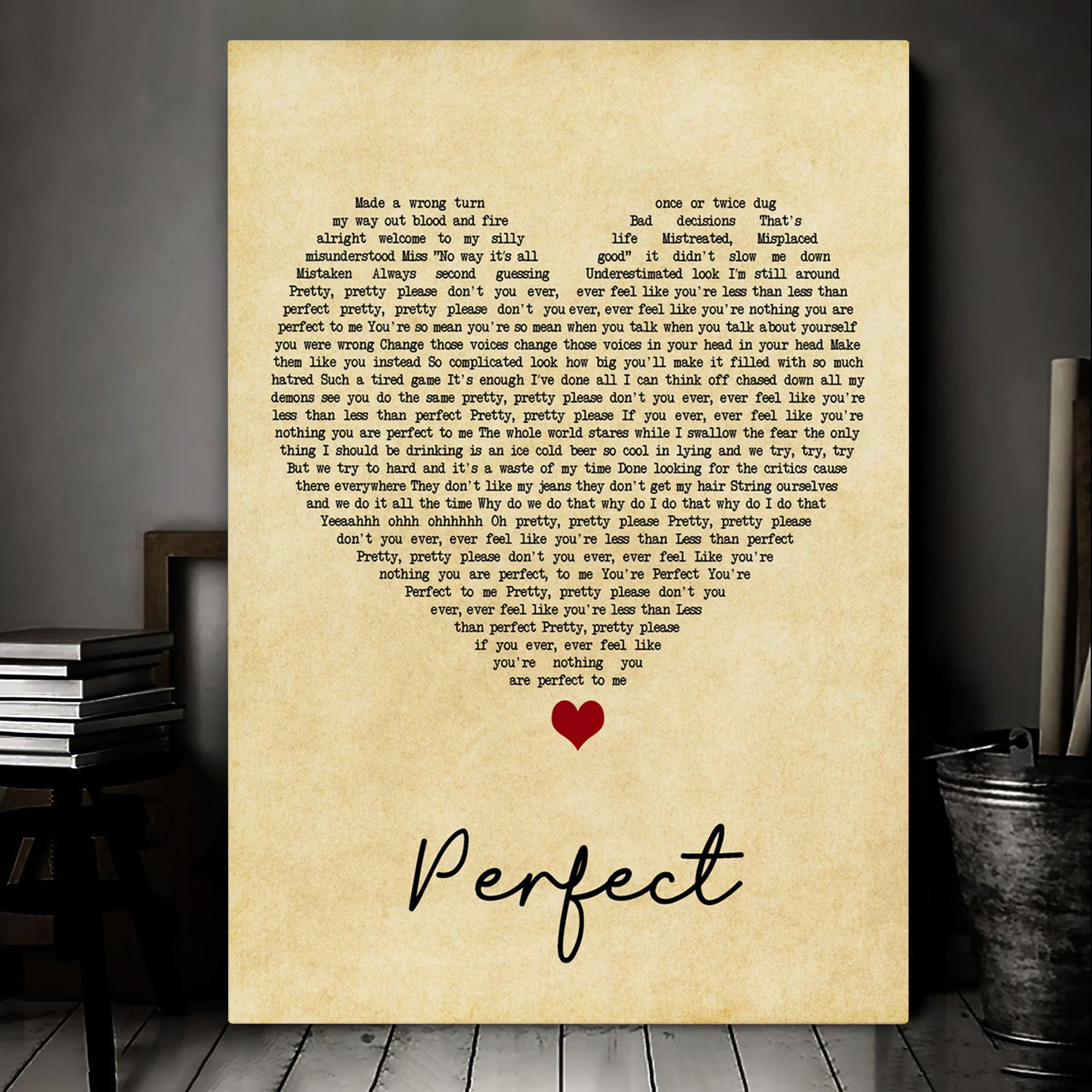 Pink Perfect (Clean Edition) Vintage Heart Song Lyric Art Print Canvas Print Frames