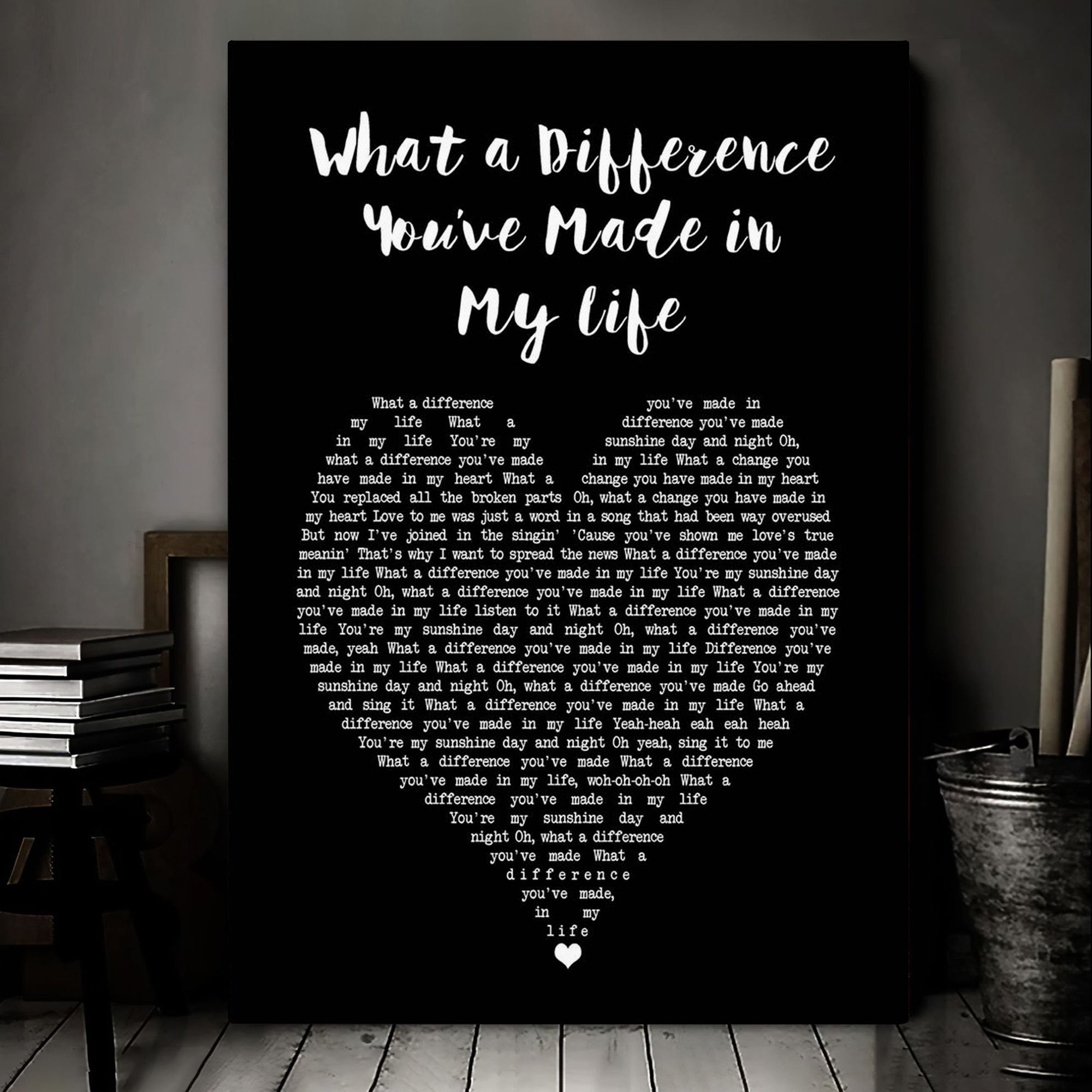 Ronnie Milsap What a Difference You?ve Made in My Life Black Heart Song Lyric Art Print Canvas Print Frames