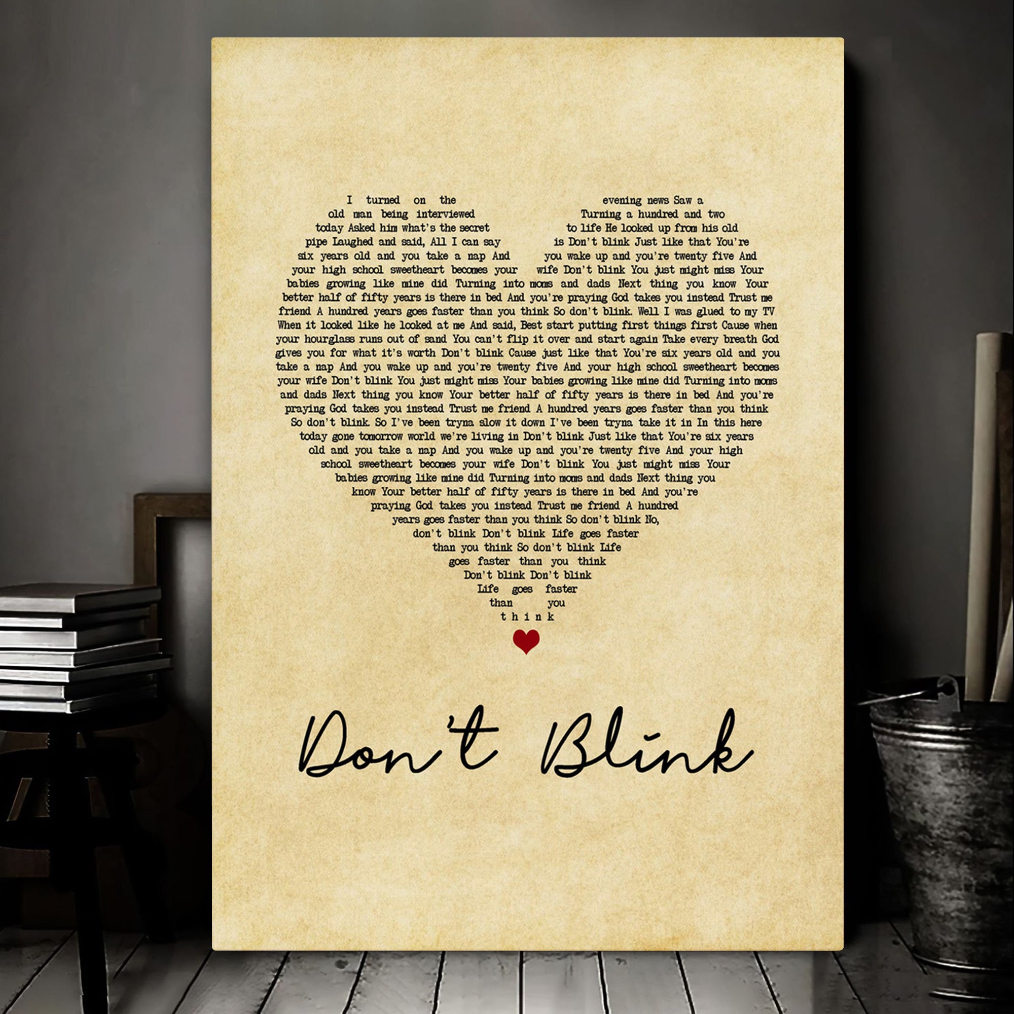 Kenny Chesney Don't Blink Vintage Heart Song Lyric Music Art Print Canvas Print Framesin