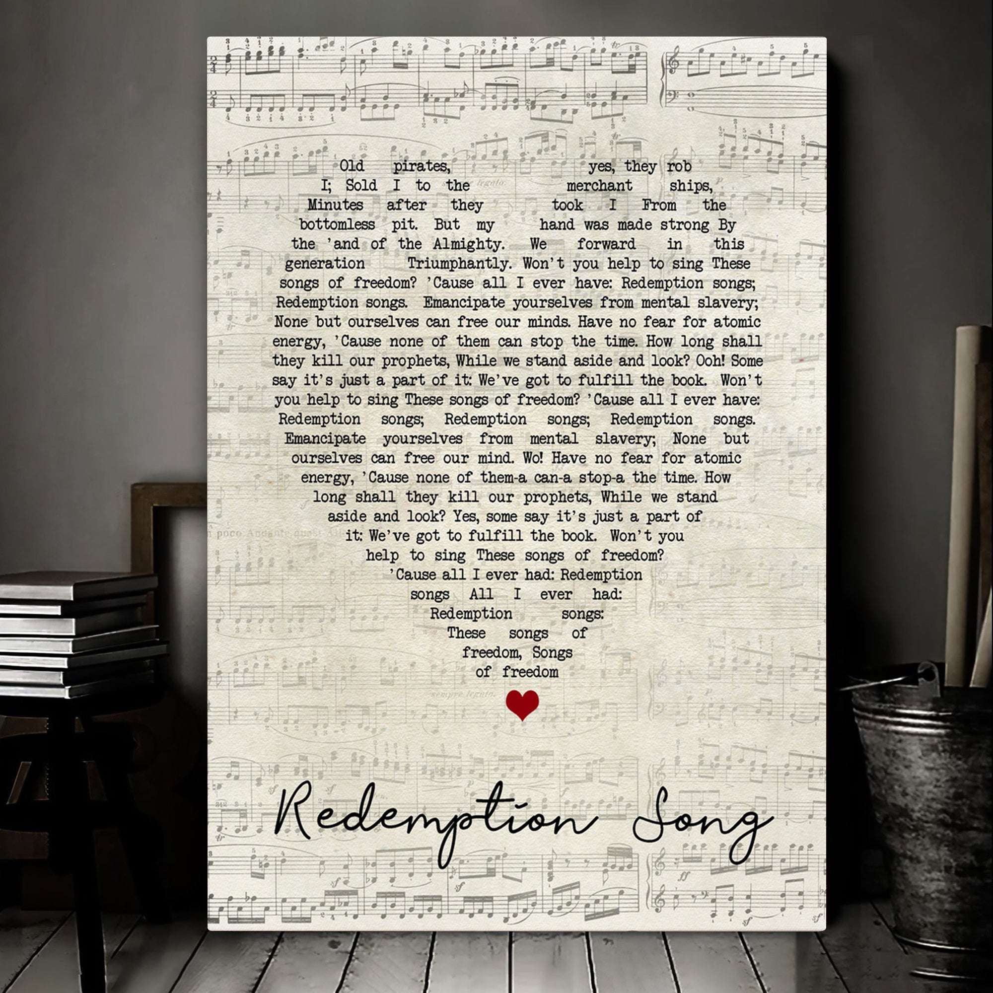 Redemption Song Bob Marley Script Heart Song Lyric Art Print Canvas Print Framesin