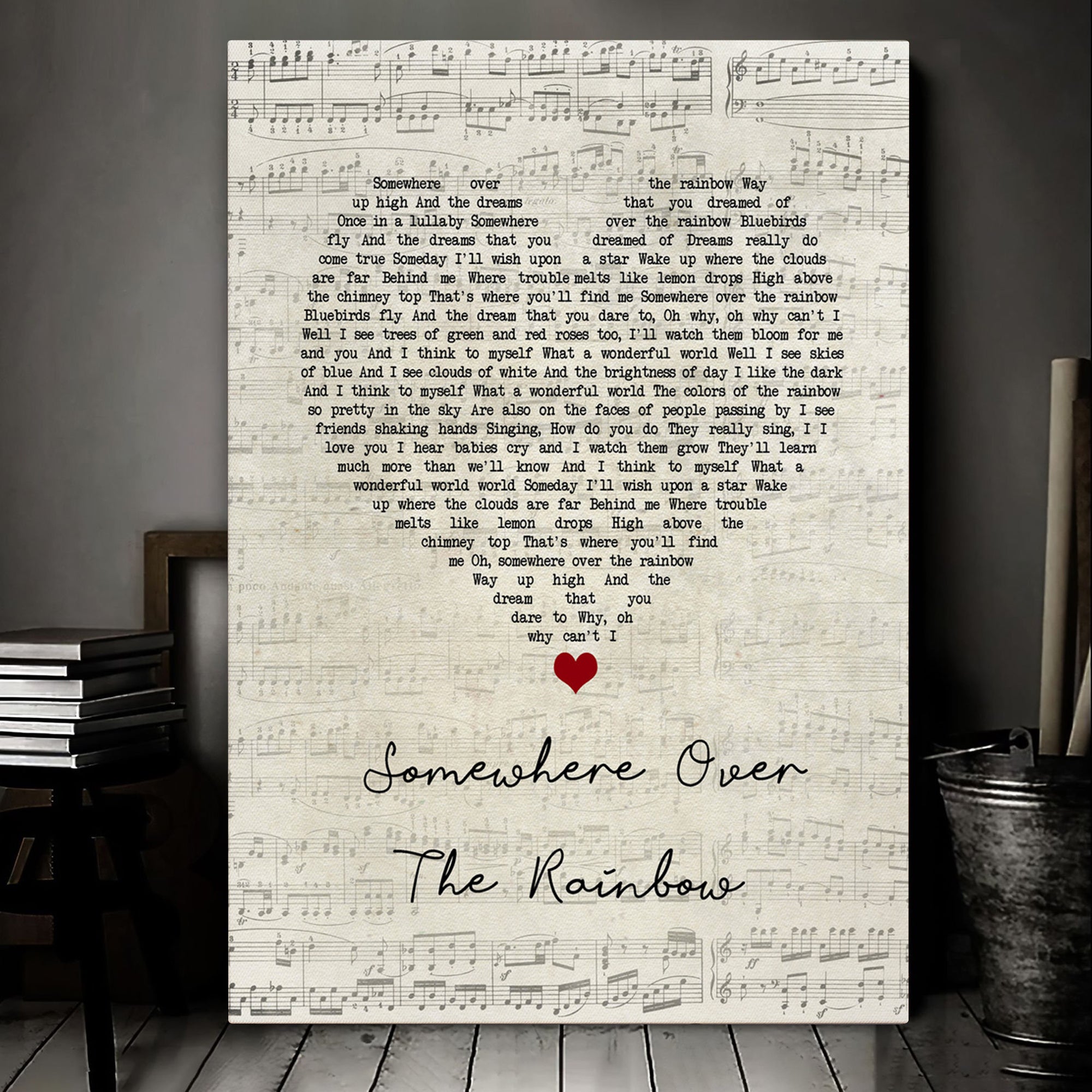 Israel Kamakawiwo'ole Somewhere Over The Rainbow Script Heart Song Lyric Art Print Canvas Print Frames