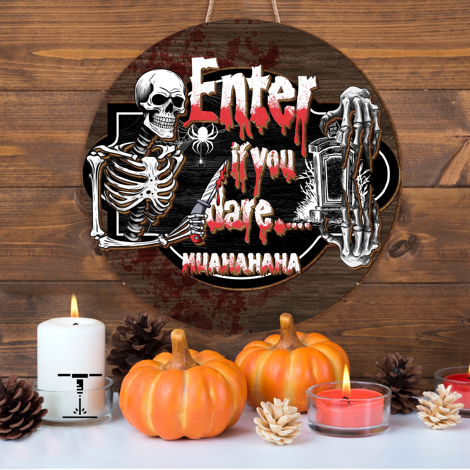 Enter If You Dare Family Halloween Wood Door Sign, Halloween Decor