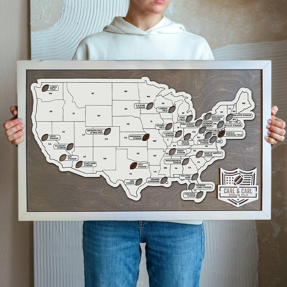 Custom Football Stadium Map With Pins, Fathers Day Gift, Gift For Football Fan