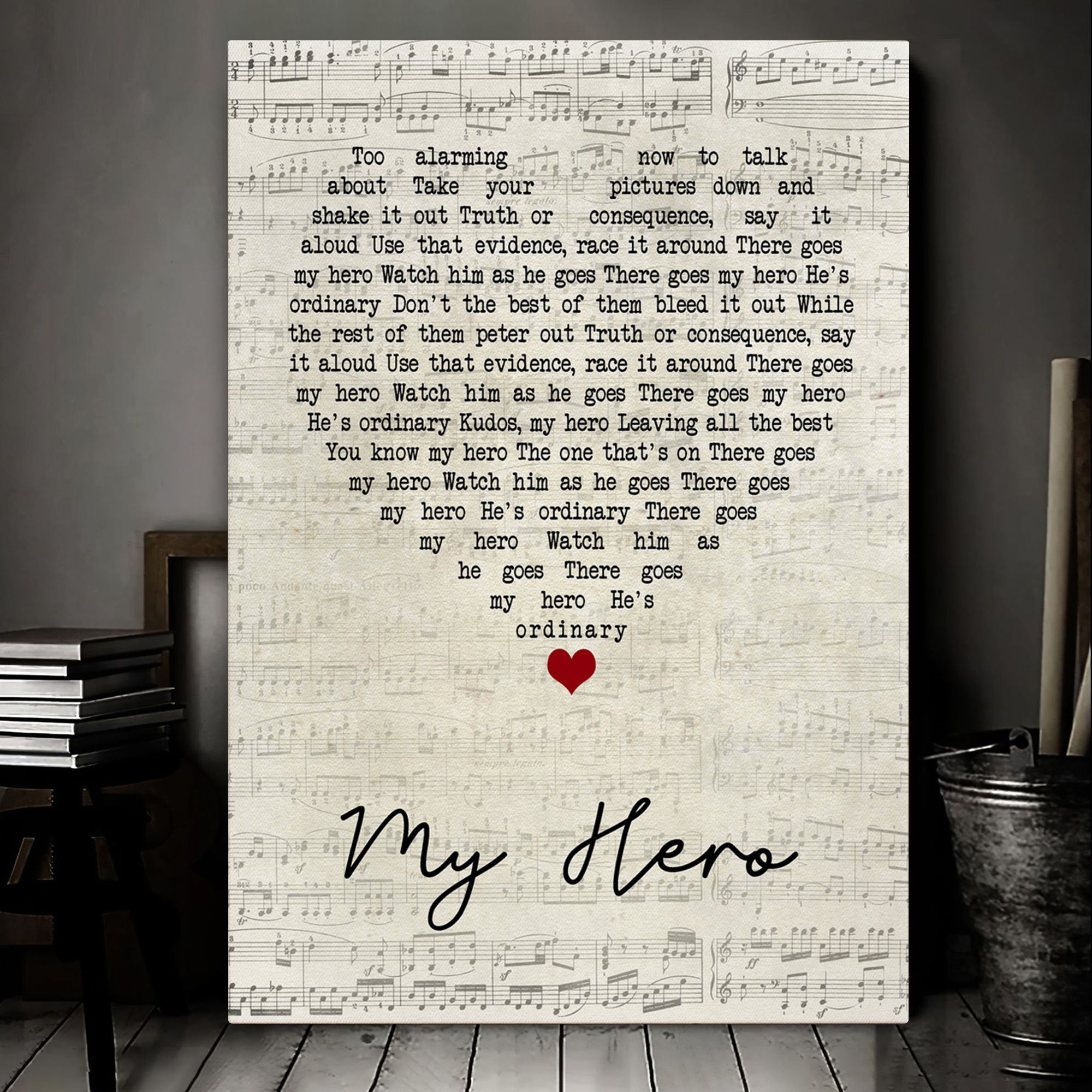 Foo Fighters My Hero Script Heart Song Lyric Art Print Canvas Print Frames