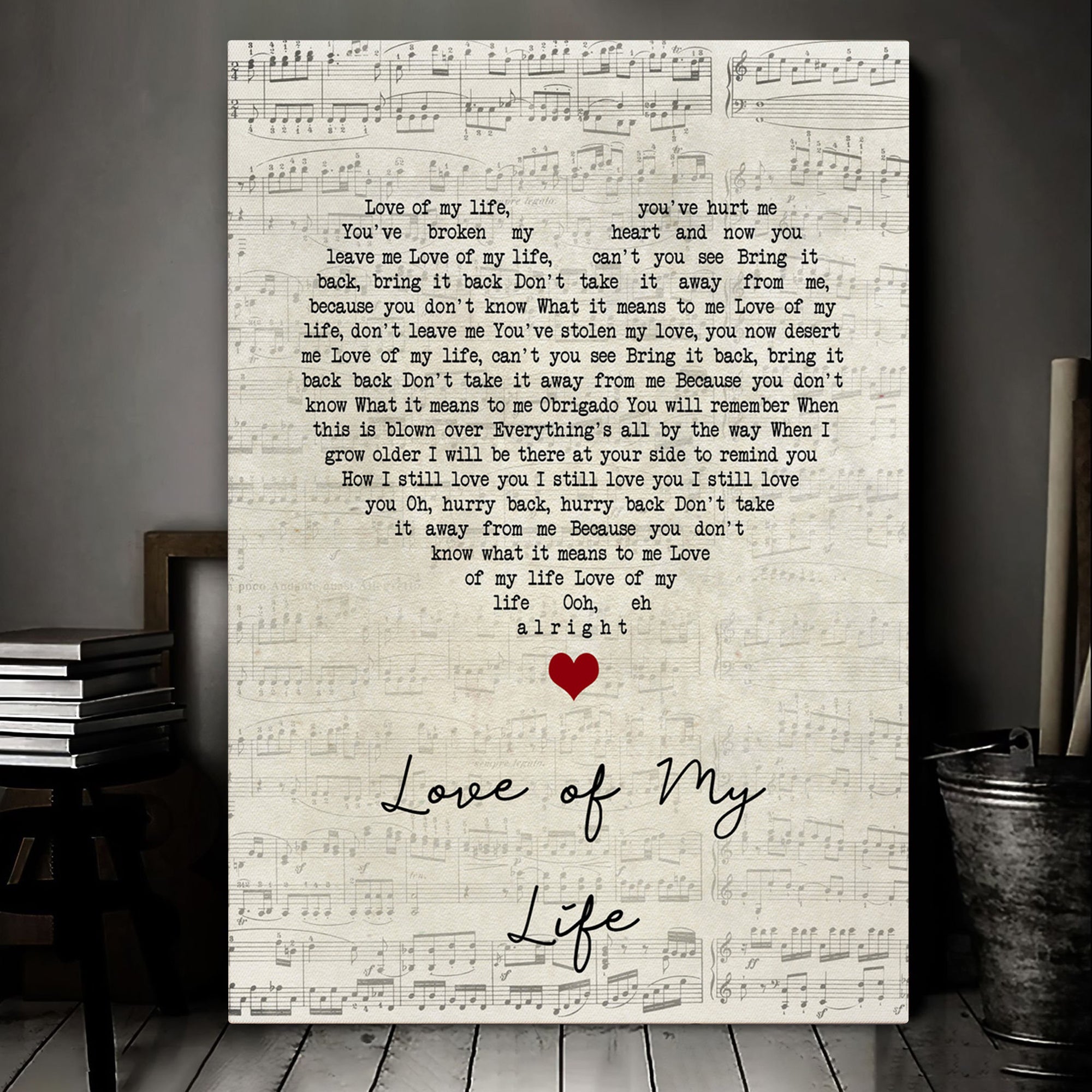 Freddie Mercury Love Of My Life Script Heart Song Lyric Quote Music Art Print Canvas Print Frames