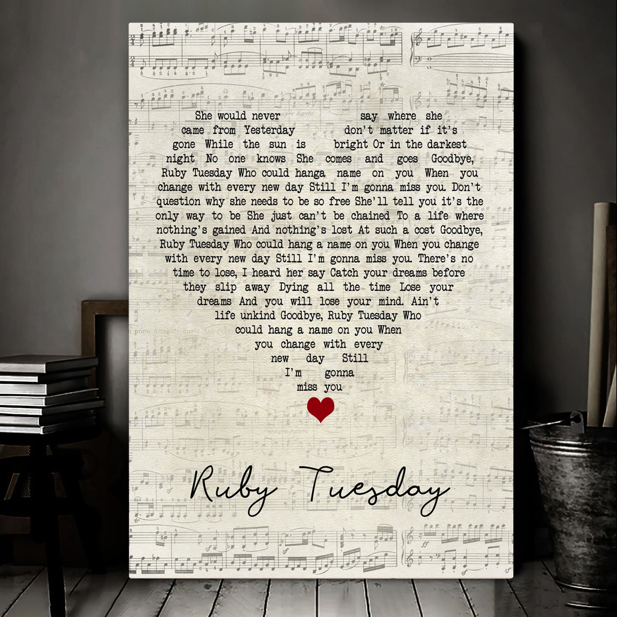 The Rolling Stones Ruby Tuesday Script Heart Song Lyric Quote Music Art Print Canvas Print Frames