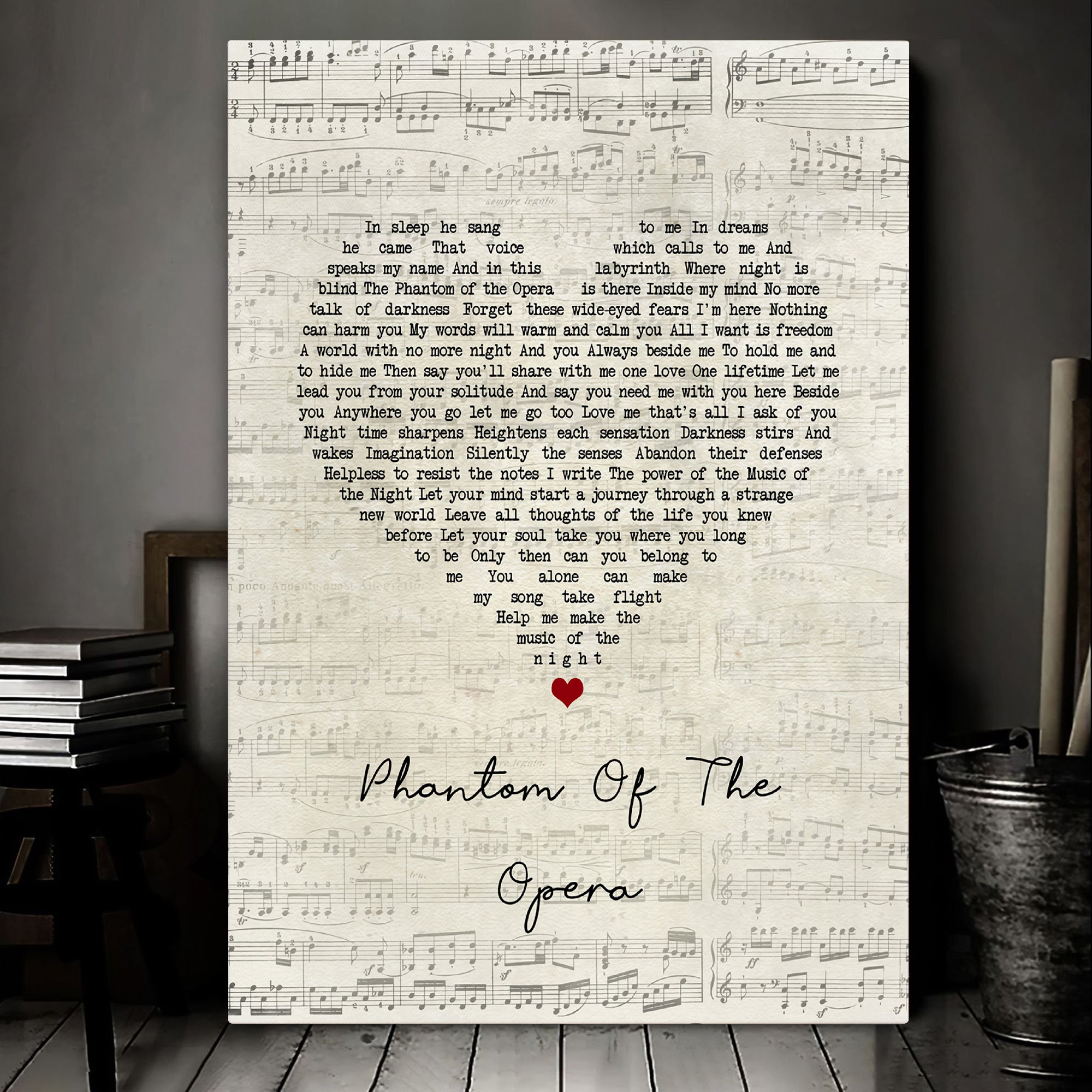 Andrew Lloyd Webber Phantom Of The Opera Medley Script Heart Song Lyric Art Print Canvas Print Frames