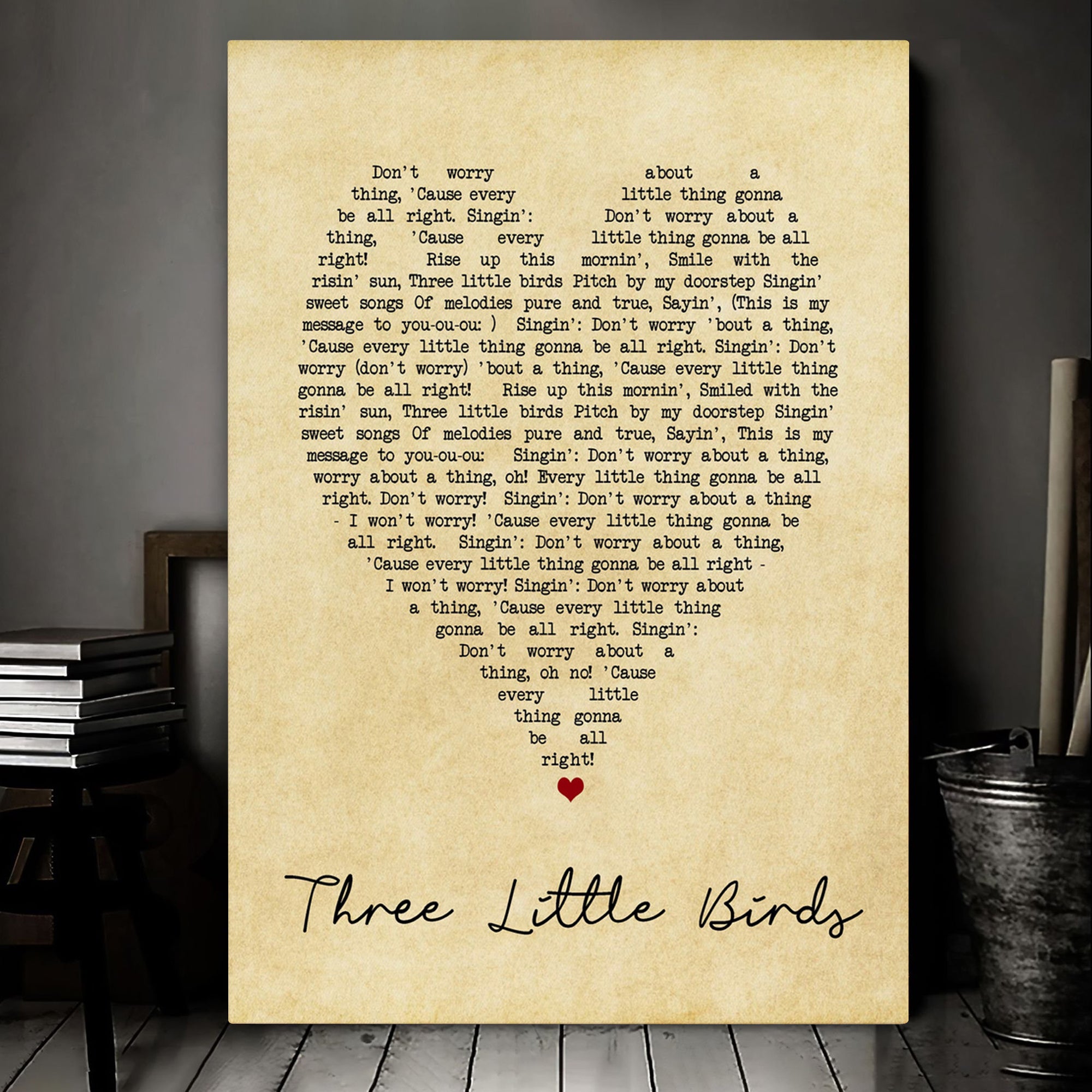 Three Little Birds Bob Marley Vintage Heart Quote Song Lyric Art Print Canvas Print Frames