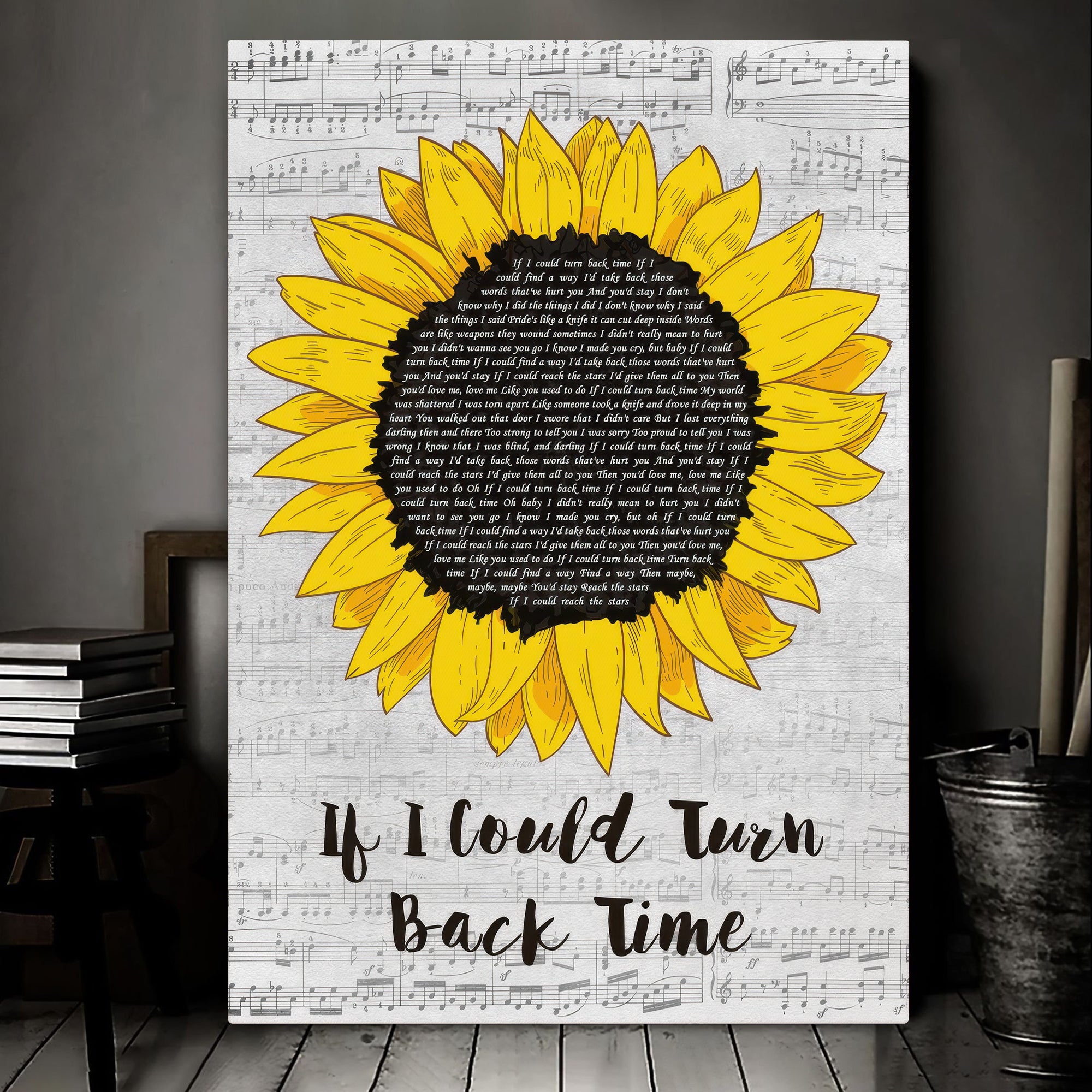 Cher If I Could Turn Back Time Grey Script Sunflower Song Lyric Music Art Print Canvas Print Frames