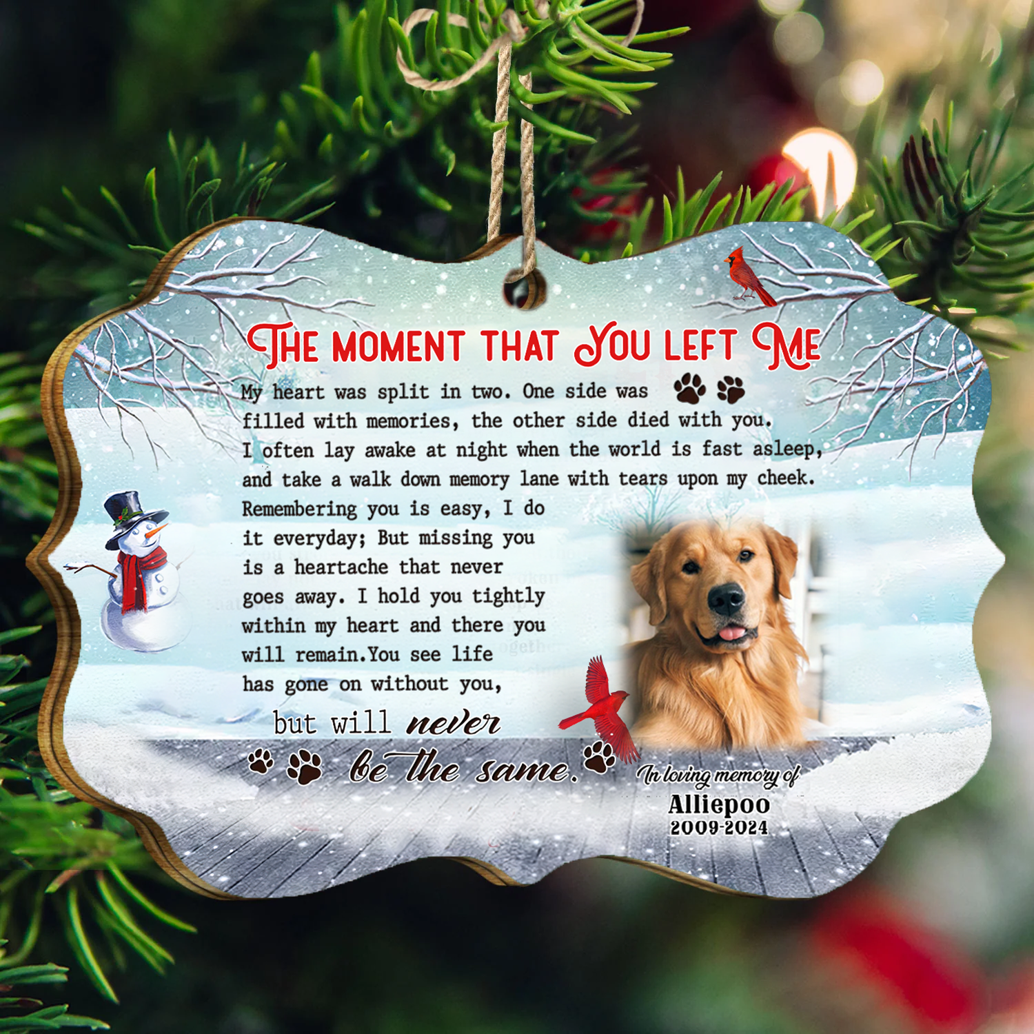 The Moment That You Left Me Custom Photo Memorial Christmas Wood Ornament, Gifts For Loss Of Dog