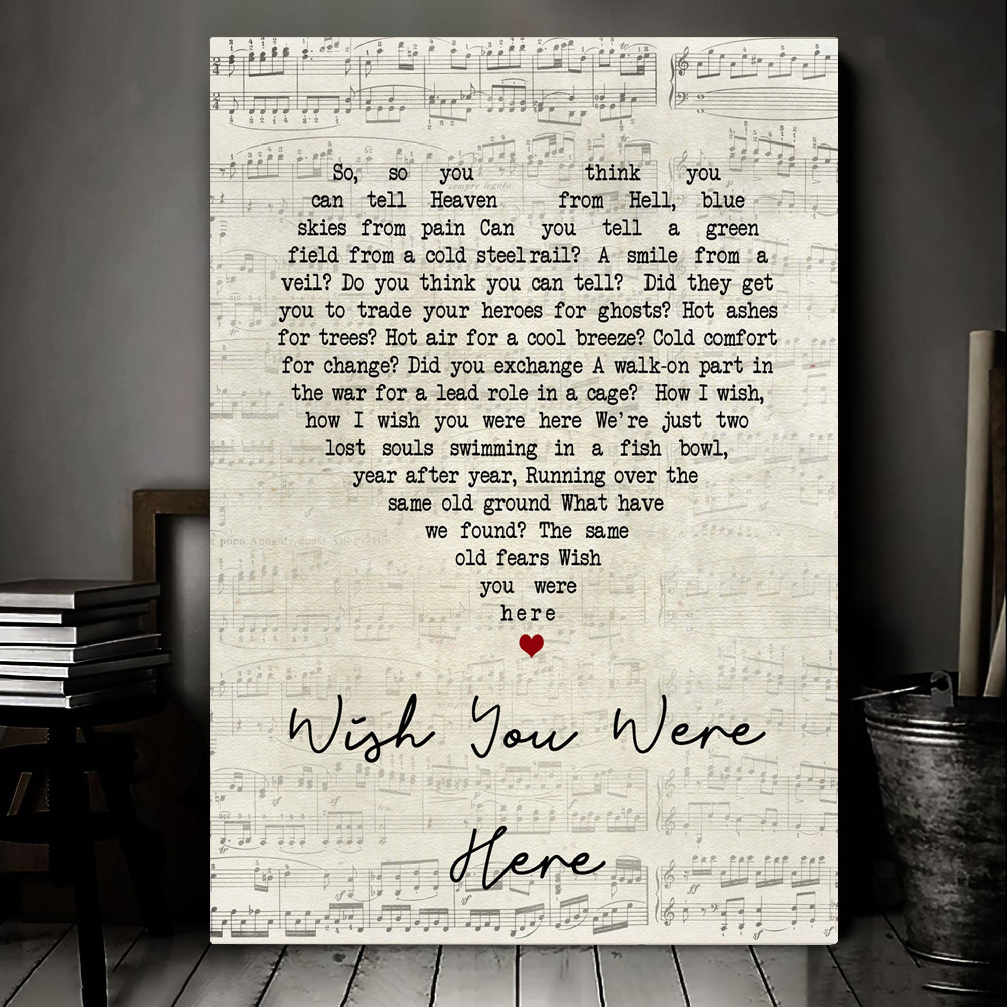 Pink Music Band Wish You Were Here Script Heart Song Lyric Art Print Canvas Print Framesin