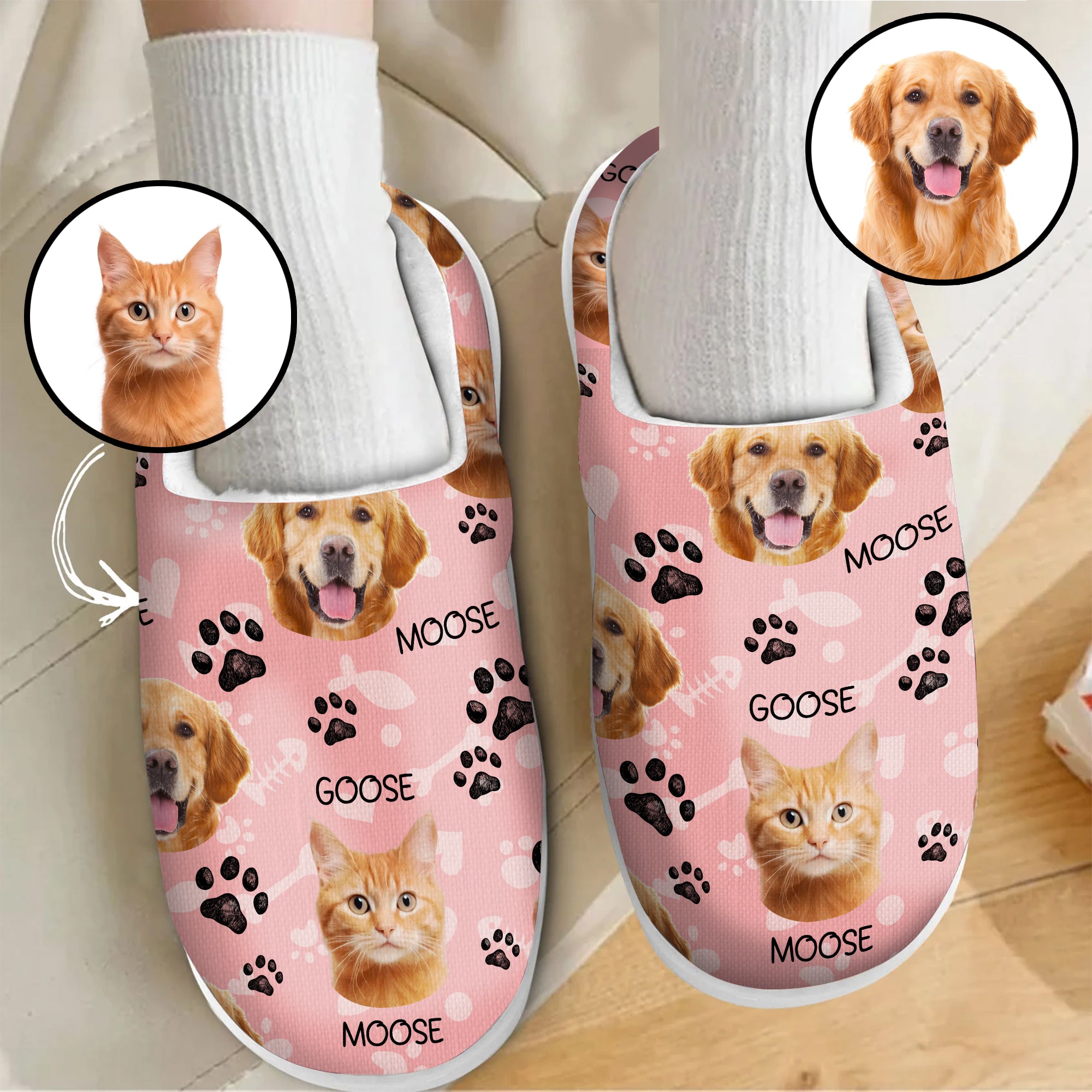 Personalized Custom Photo Dog Cat Faces Fluffy Slippers, Unique Funny Gift