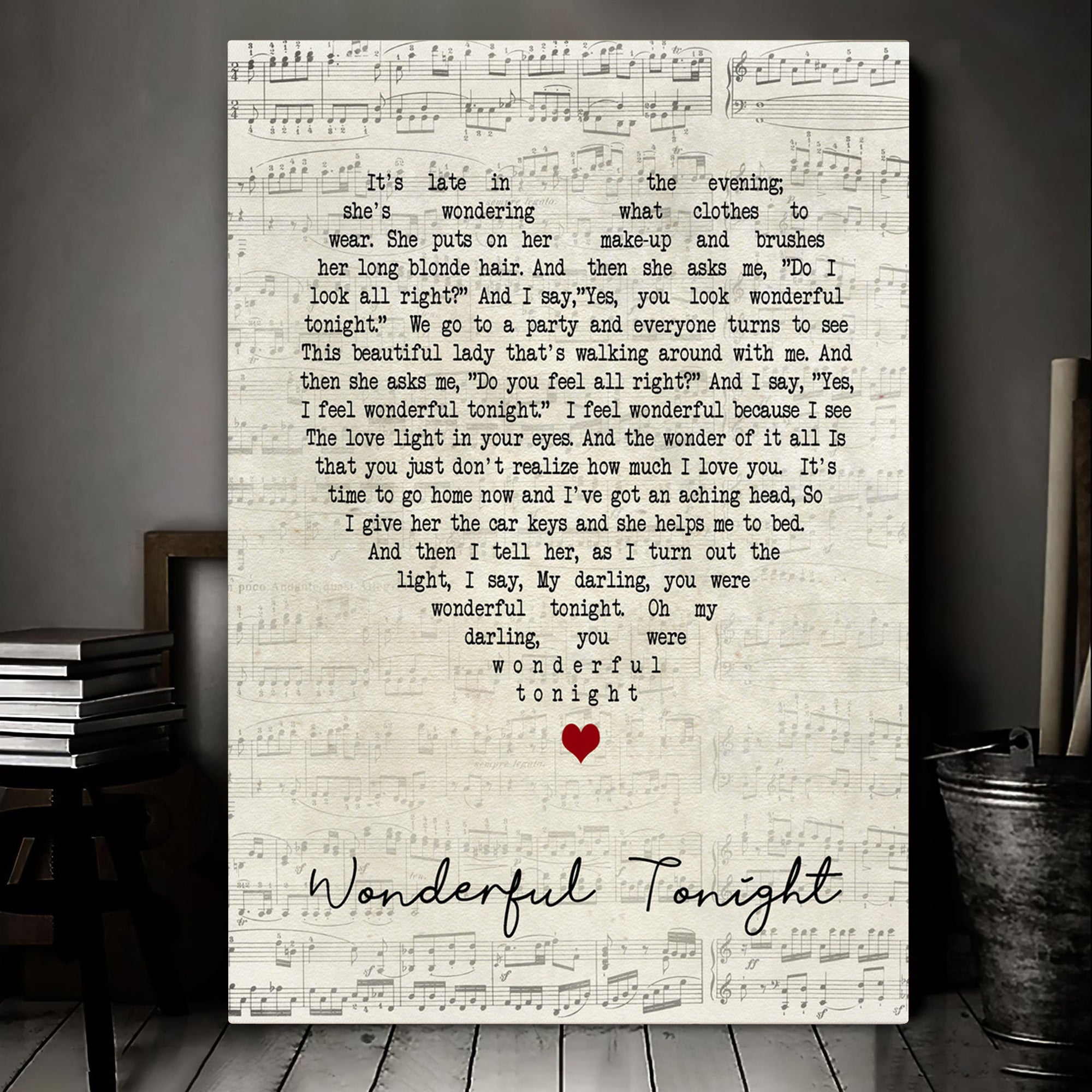 Wonderful Tonight Eric Clapton Script Heart Song Lyric Art Print Canvas Print Frames