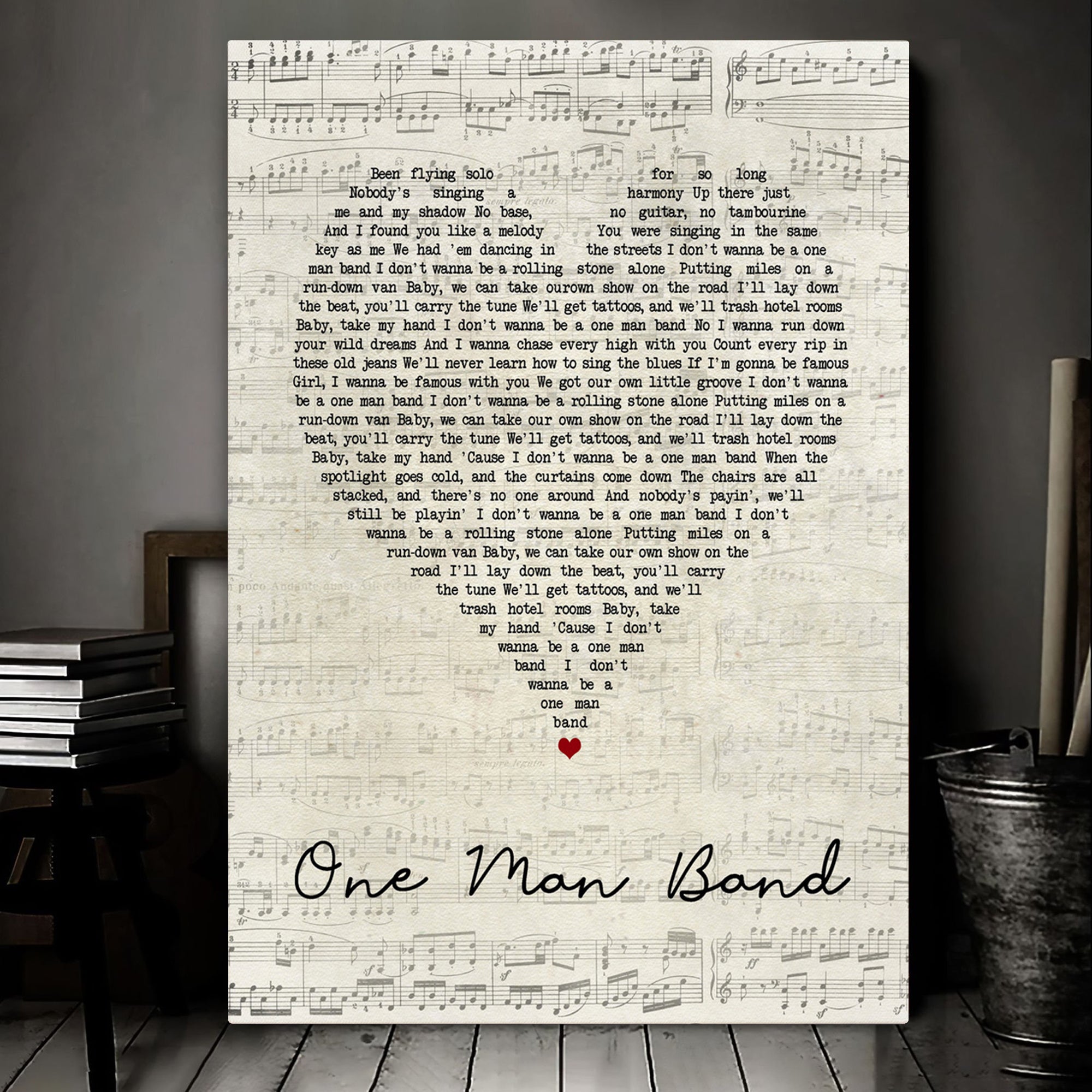 Old Dominion One Man Band Script Heart Song Lyric Quote Music Art Print Canvas Print Frames