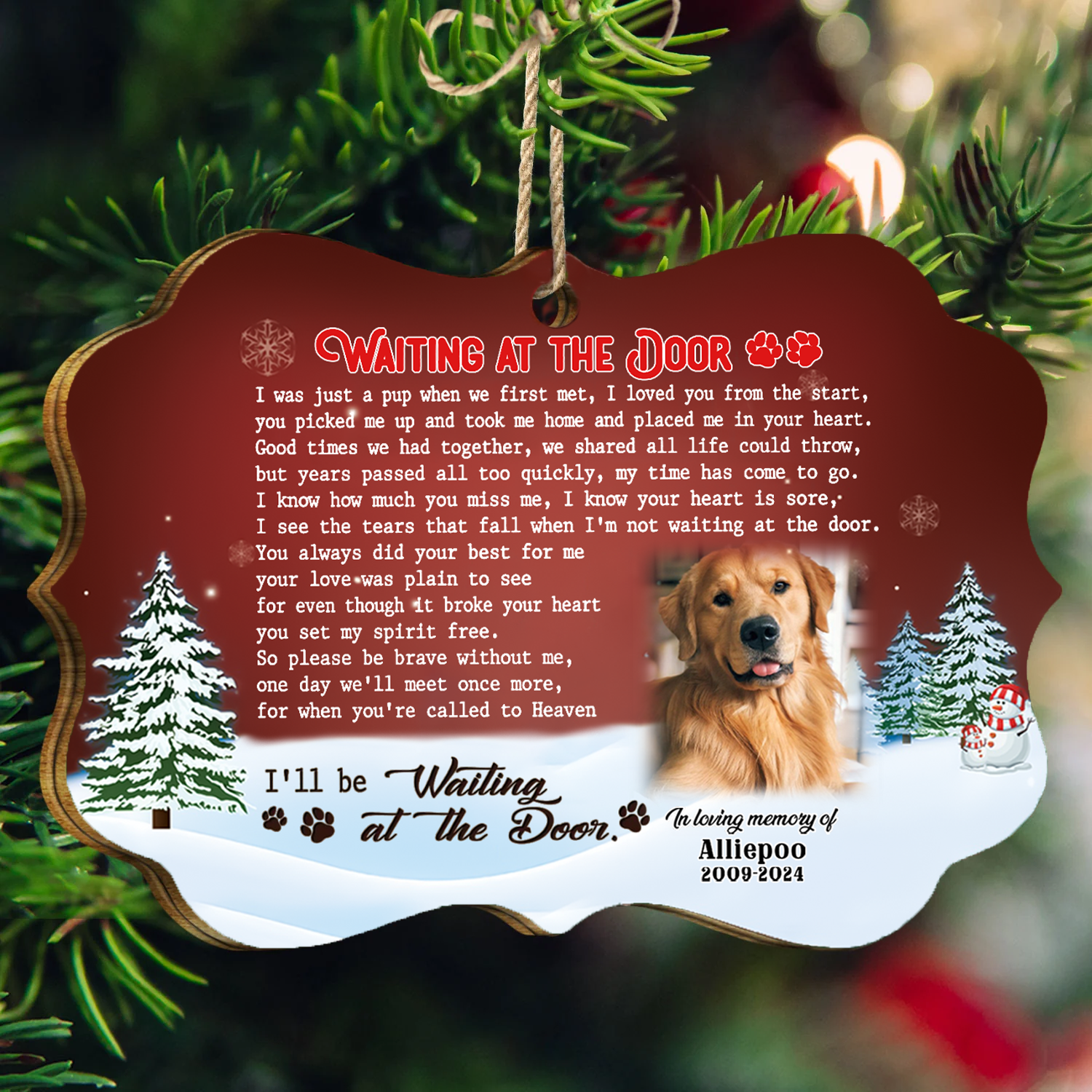 Waiting At The Door Custom Photo Memorial Christmas Wood Ornament, Sympathy Gift For Loss Of Dog