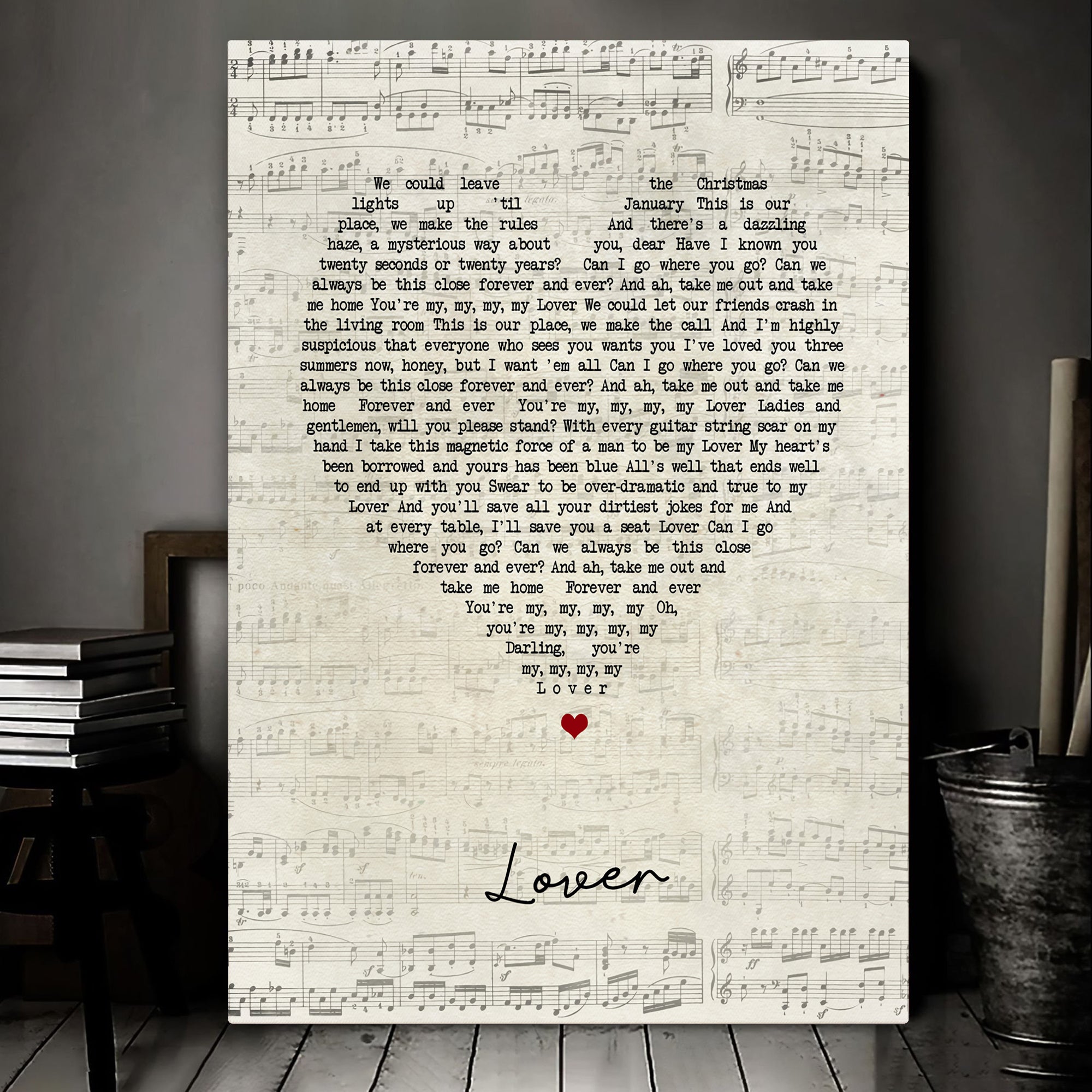 American singer-songwriter Lover Script Heart Song Lyric Music Art Print Canvas Print Frames