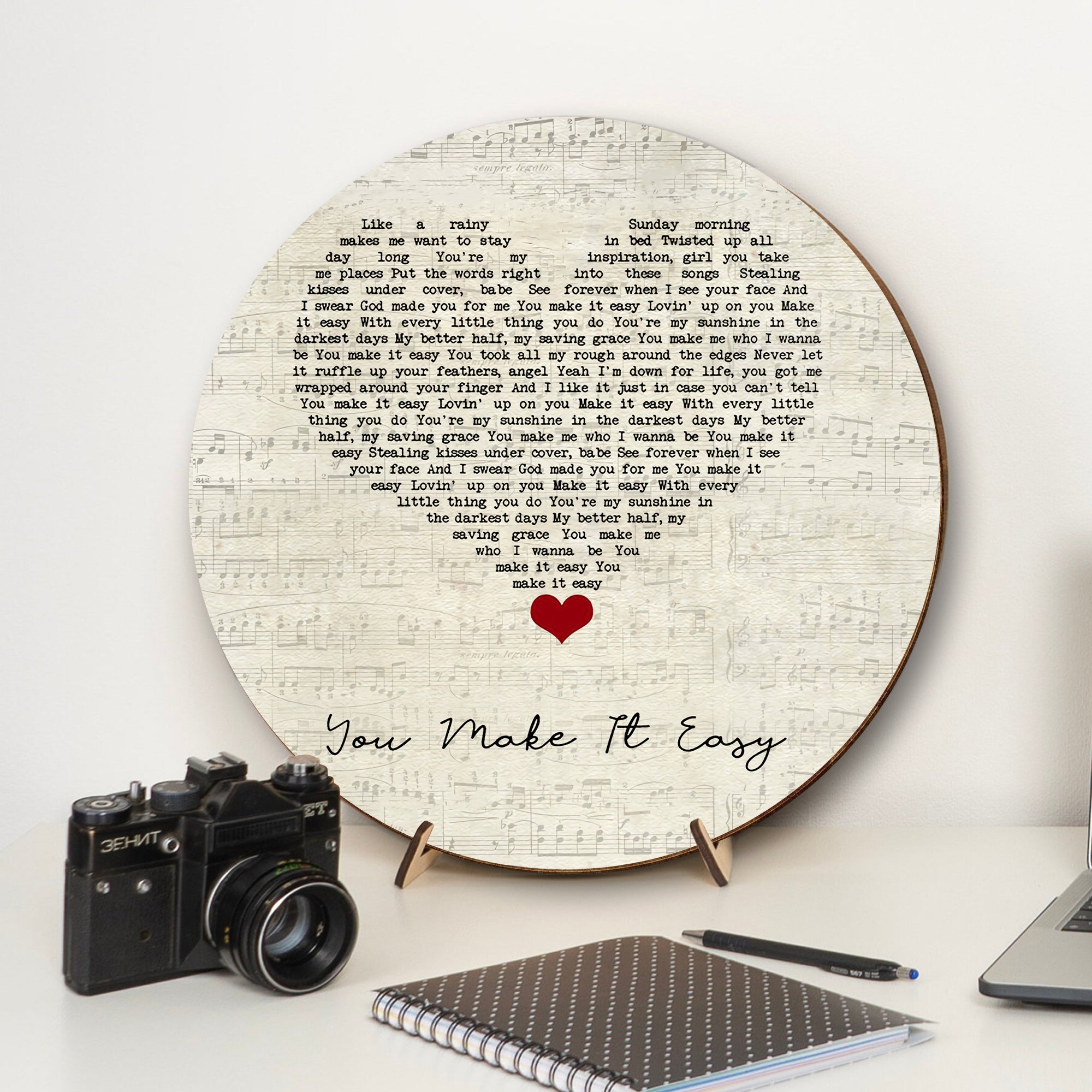 Jason Aldean You Make It Easy Script Heart Song Lyric Quote Music Art Print Round Wood Sign, Wood Signs For Home