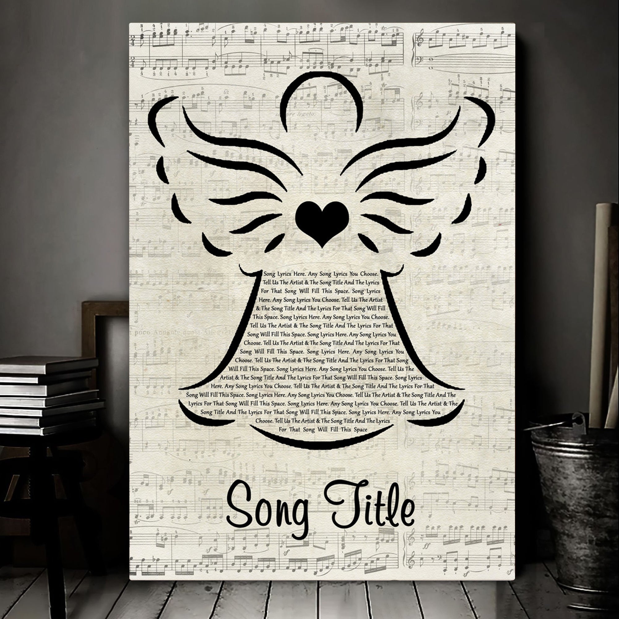 Personalized Script Angel Music Wall Art With Song Lyrics, Music Wall Decor