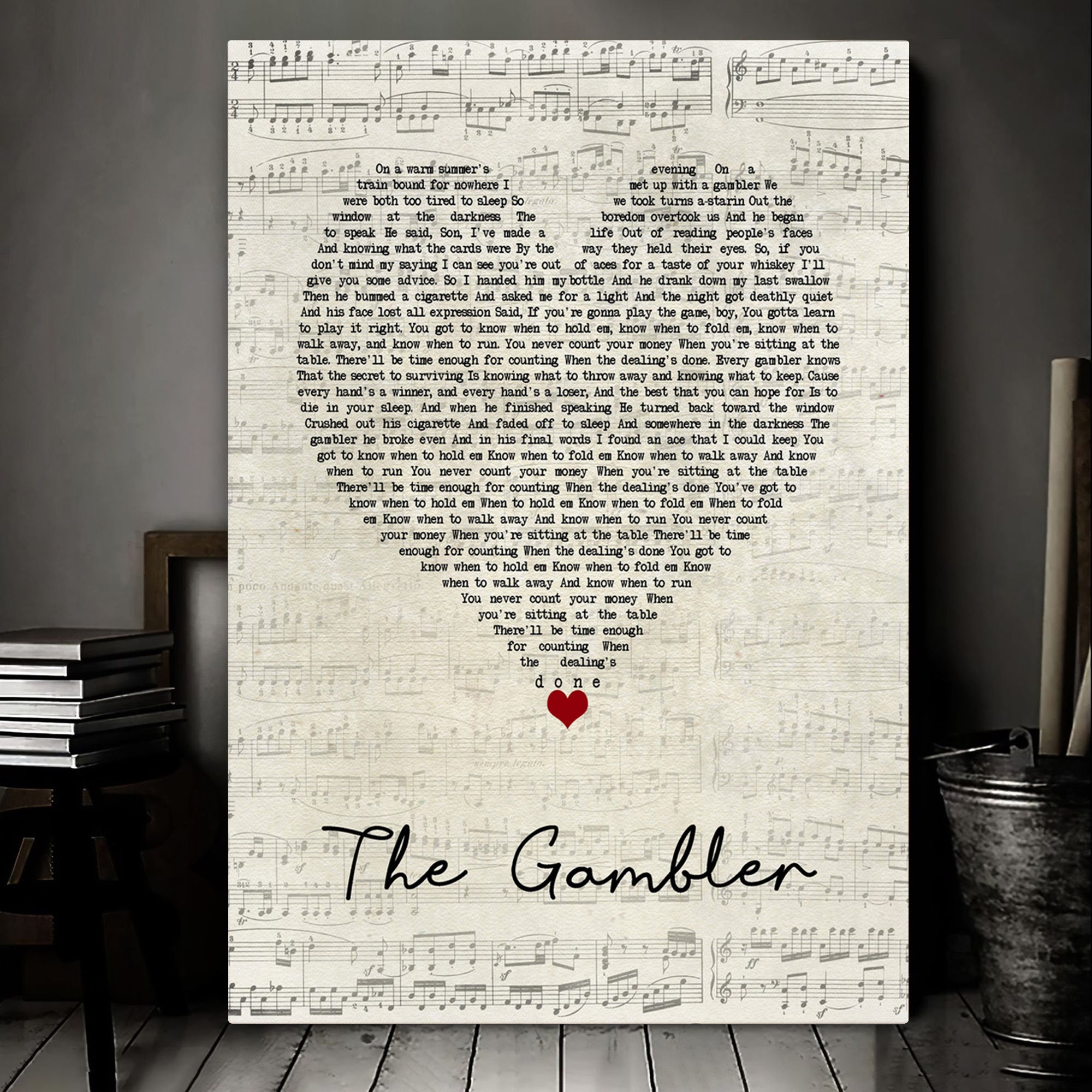 Kenny Rogers The Gambler Script Heart Song Lyric Art Print Canvas Print Frames