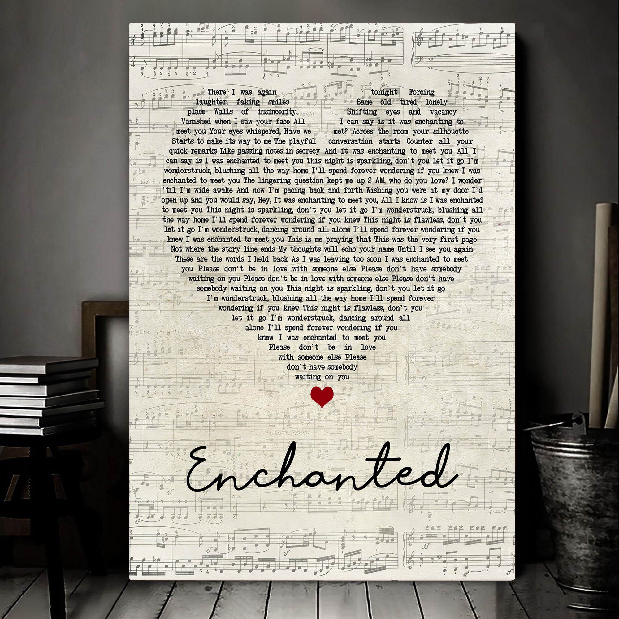 American singer-songwriter Enchanted Script Heart Song Lyric Art Print Canvas Print Frames