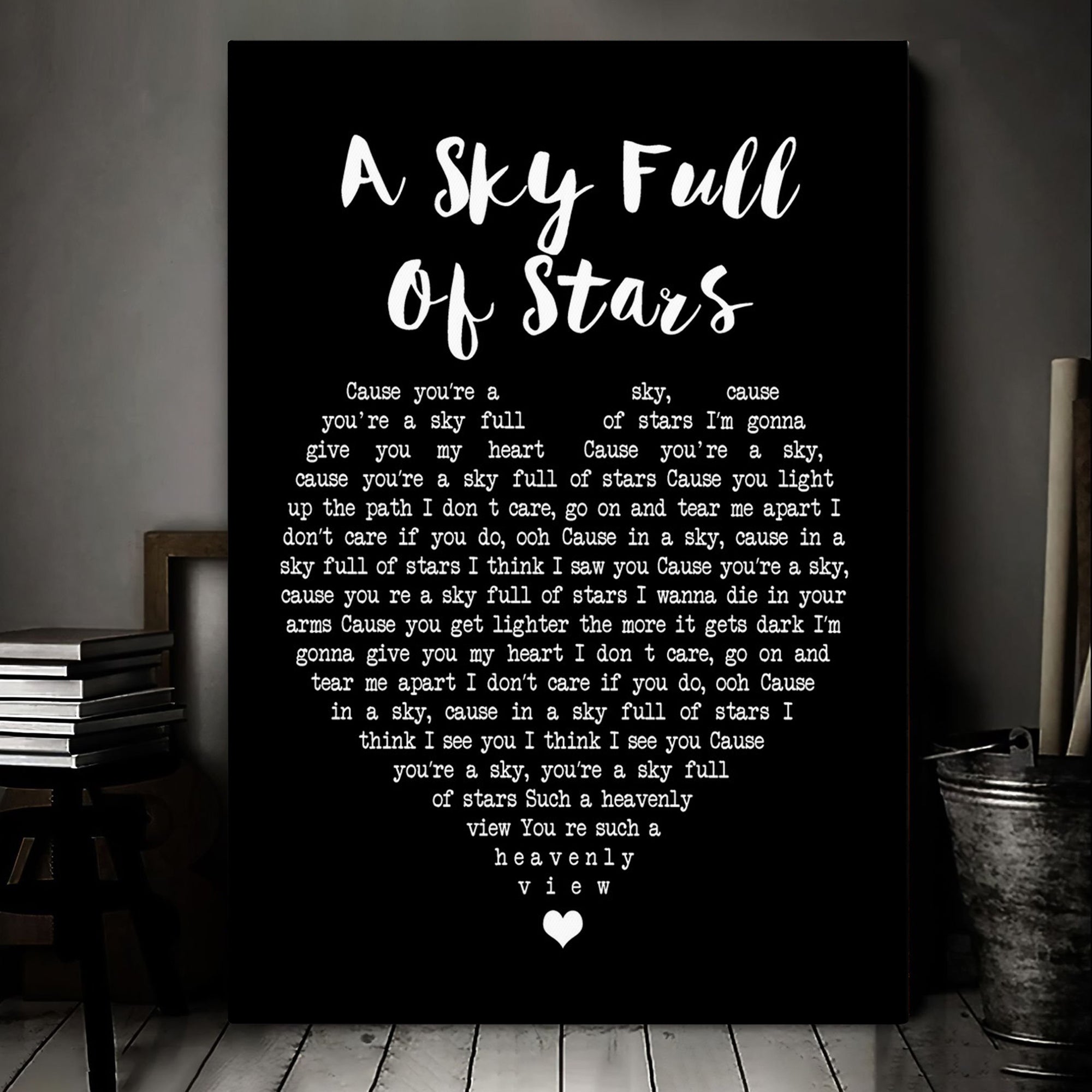 Coldplay A Sky Full Of Stars Black Heart Song Lyric Music Art Print Canvas Print Frames