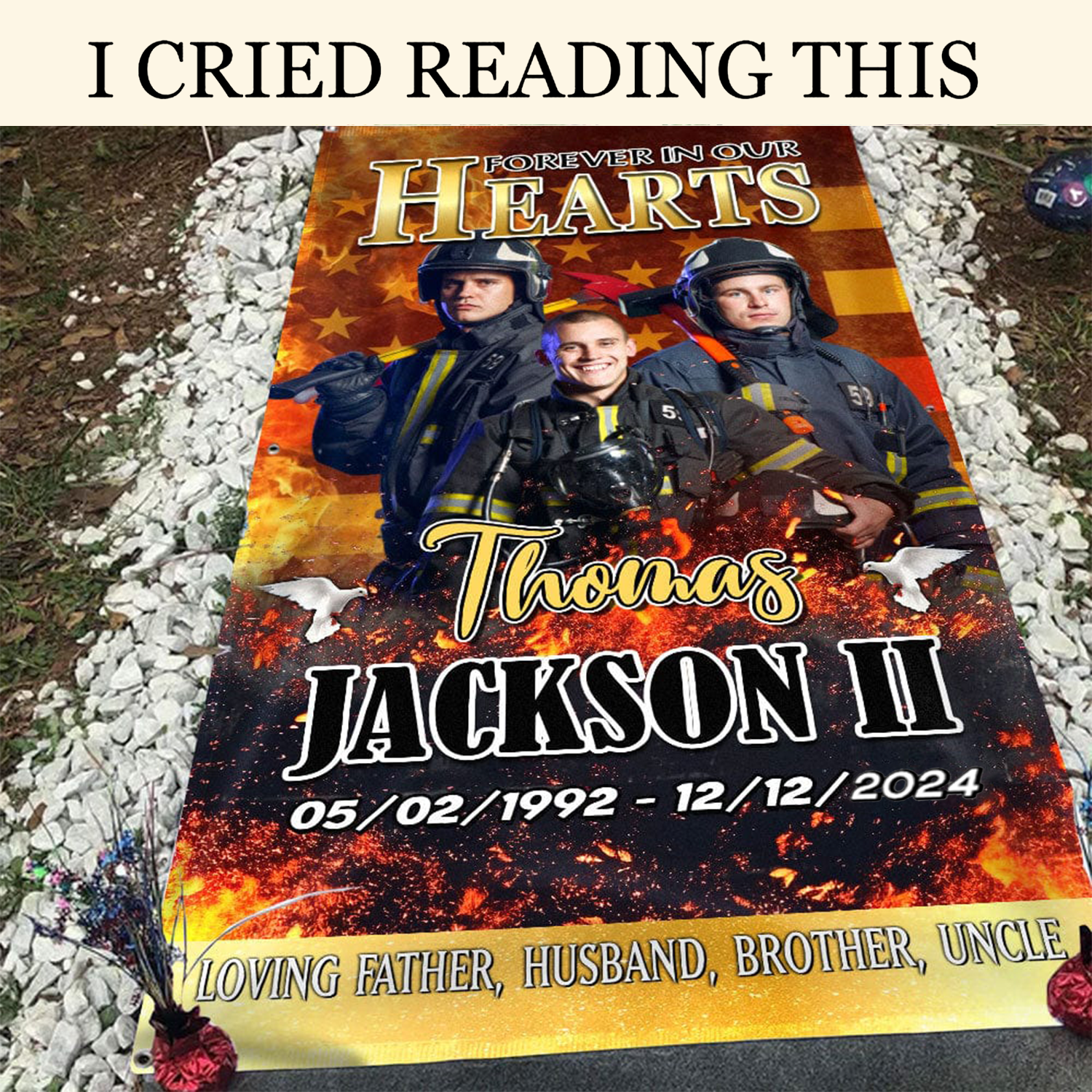 Forever In Our Hearts Custom Memorial Gravestone Blanket, Grave Blanket, Sympathy Gifts For Lost Loved Ones