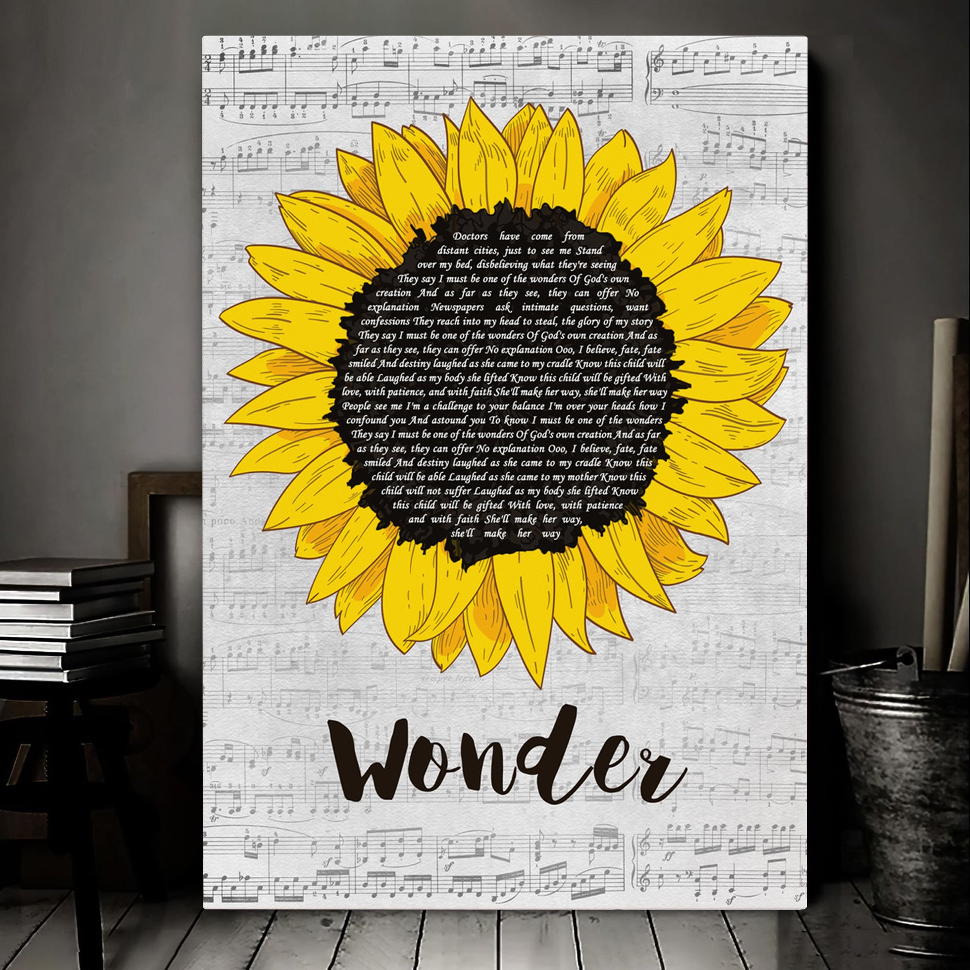 Natalie Merchant Wonder Grey Script Sunflower Decorative Art Gift Song Lyric Print Canvas Print Frames