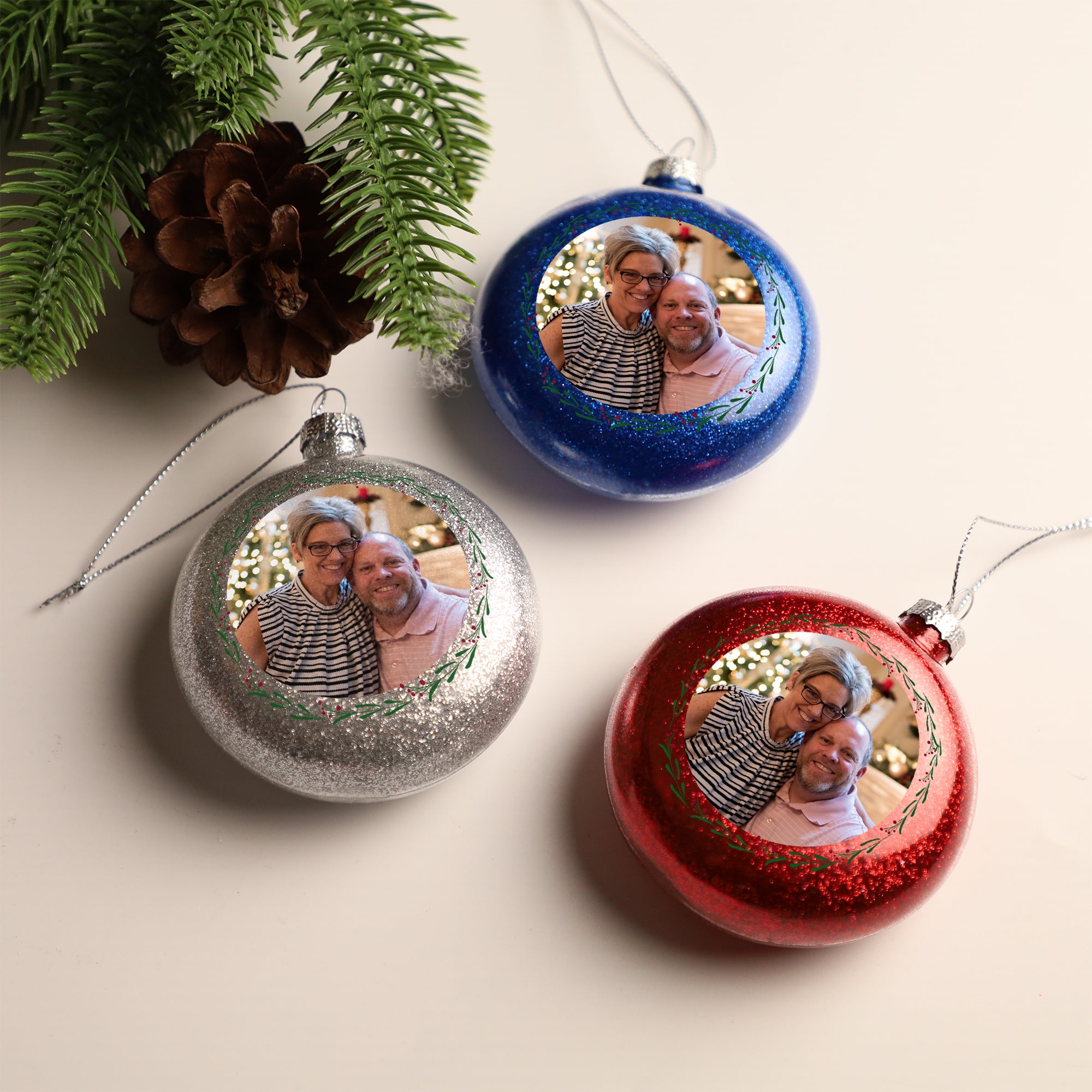 Custom Photo Christmas Ornament, Glitter Plastic Ornament, Christmas Gifts