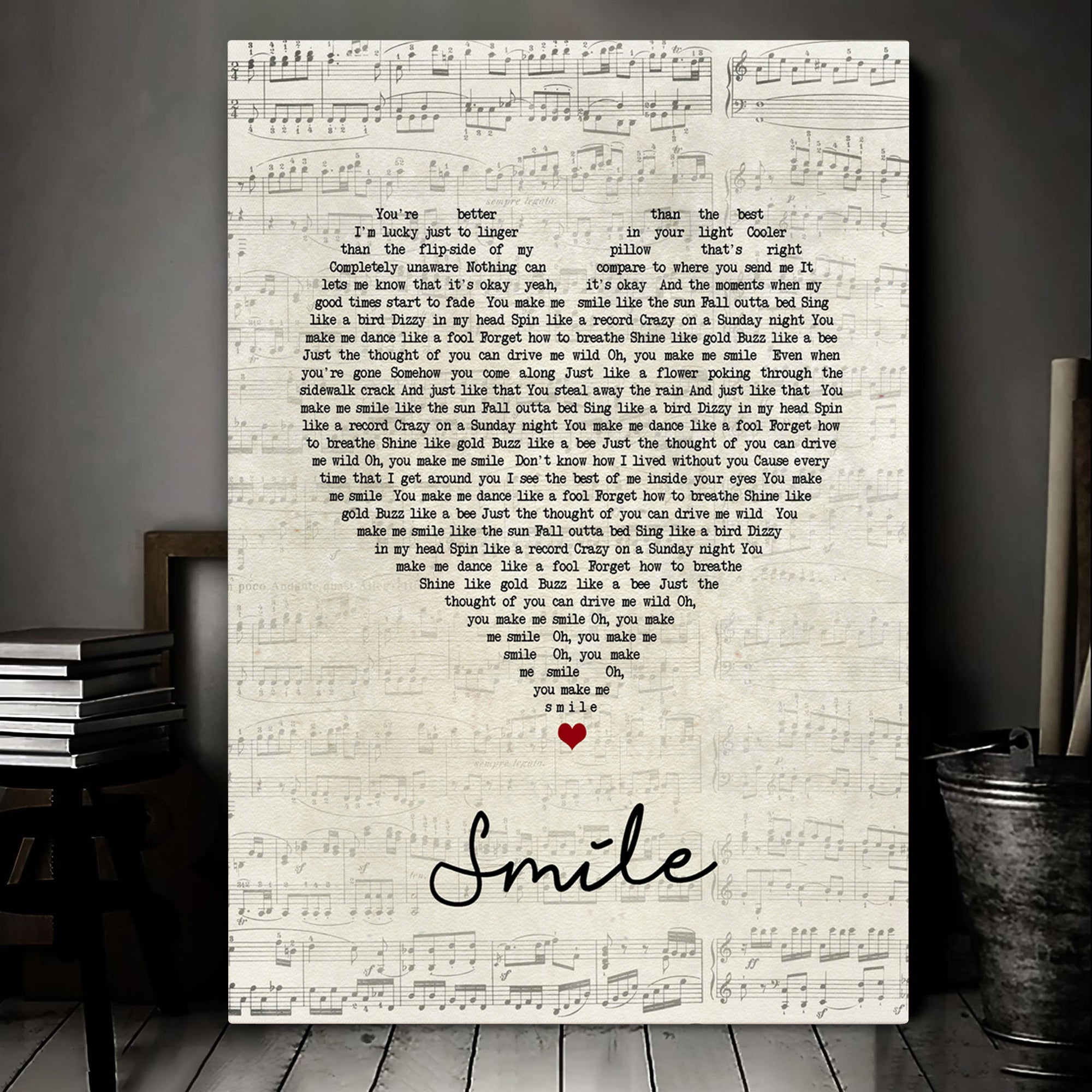 Uncle Kracker Smile Script Heart Song Lyric Quote Music Art Print Canvas Print Frames