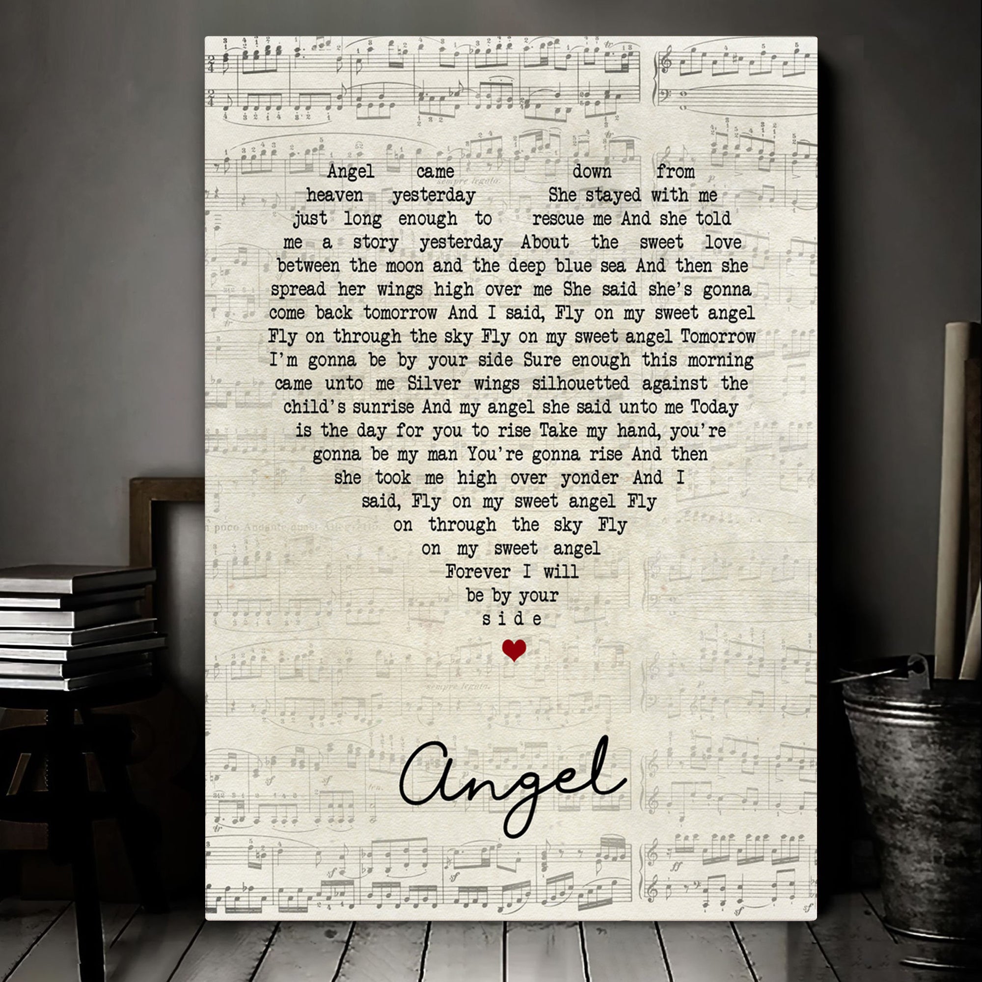 Jimi Hendrix Angel Script Heart Song Lyric Art Print Canvas Print Frames