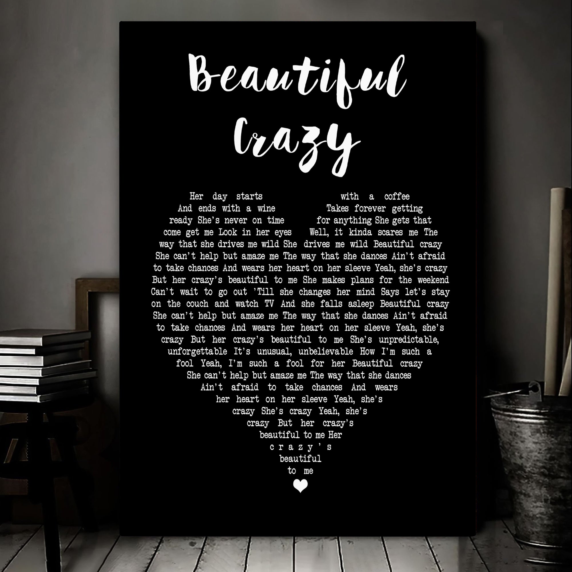 Luke Combs Beautiful Crazy Black Heart Song Lyric Art Print Canvas Print Frames