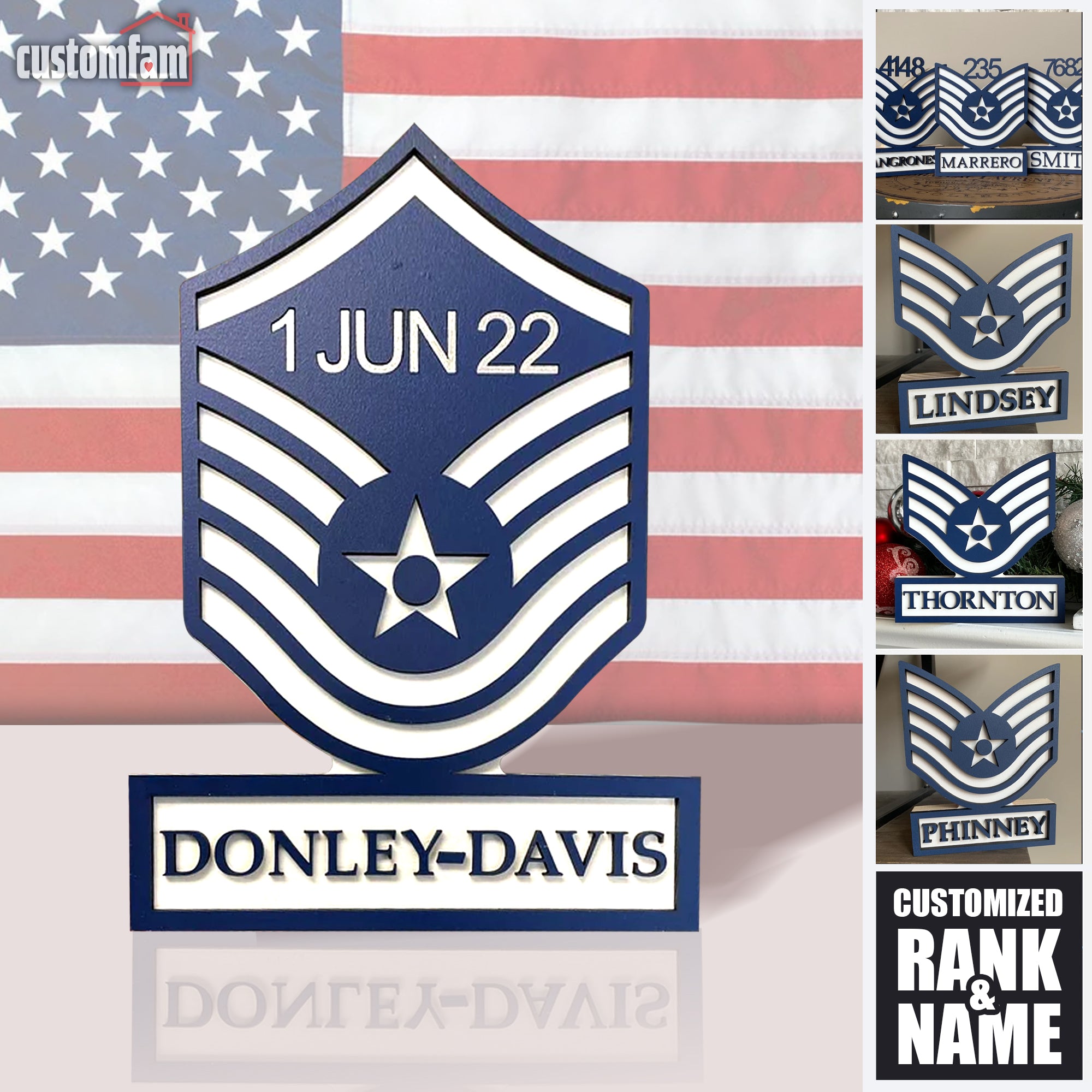 Personalized United States Air Force Self Standing Rank Name Plate, USAF Rank Name Plate