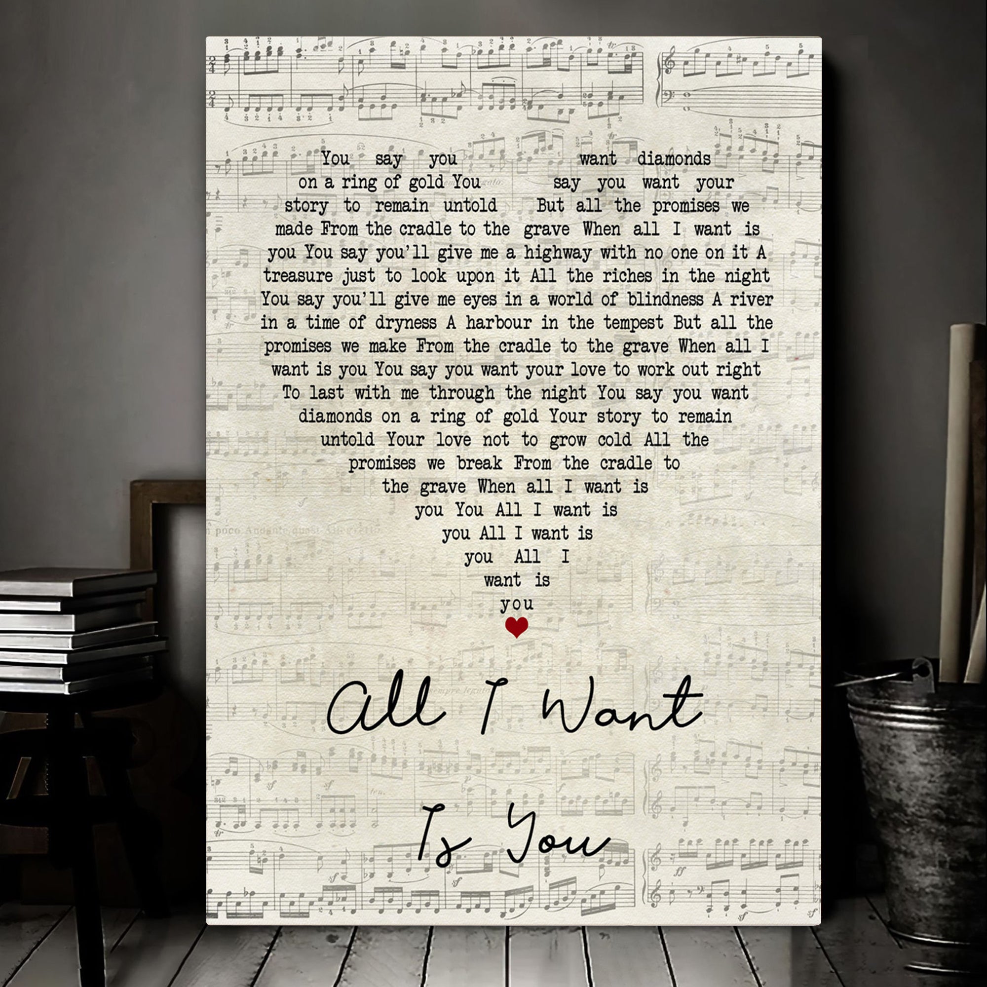 U2 All I Want Is You Script Heart Song Lyric Art Print Canvas Print Frames