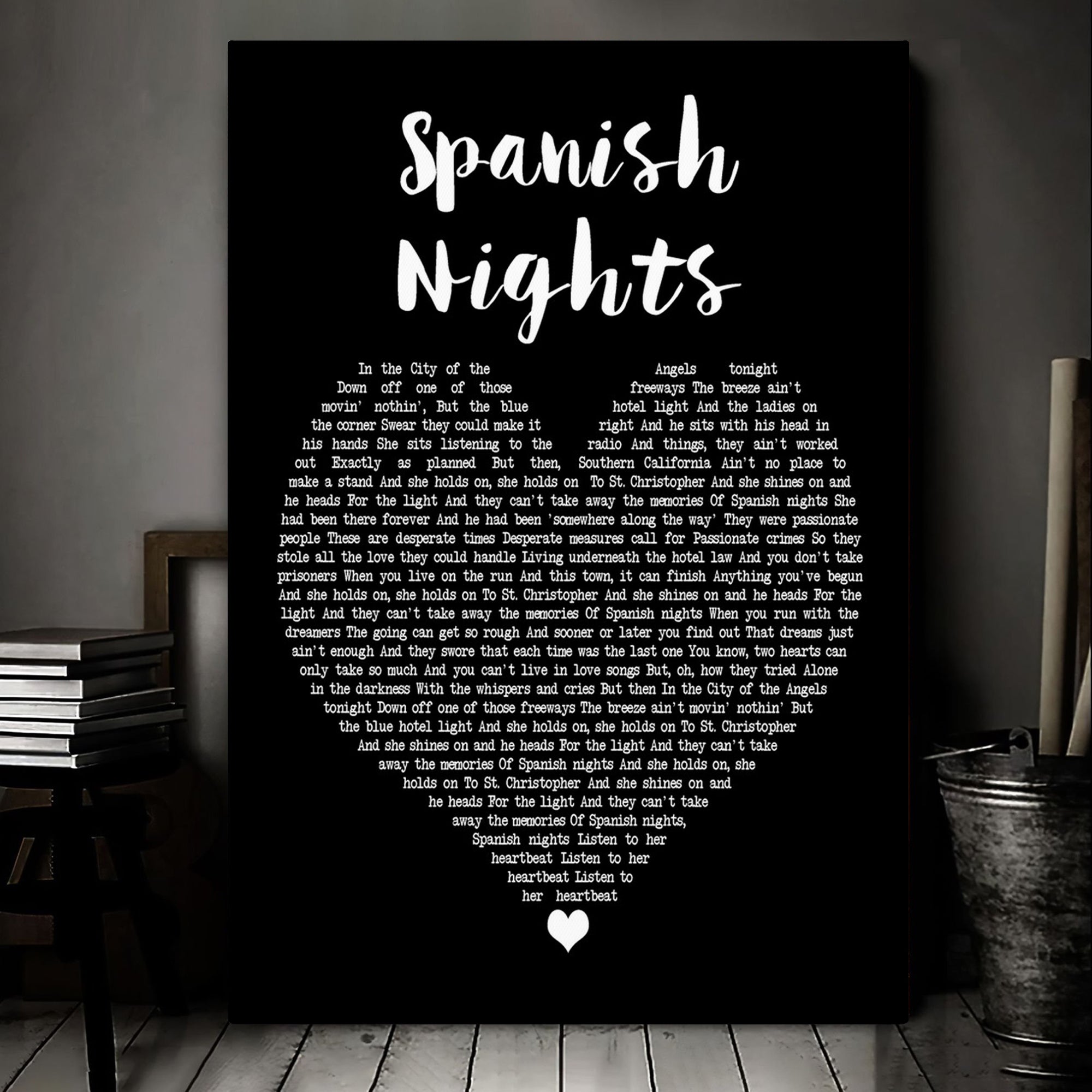 Michael Stanley Spanish Nights Black Heart Decorative Art Gift Song Lyric Print Canvas Print Framesin