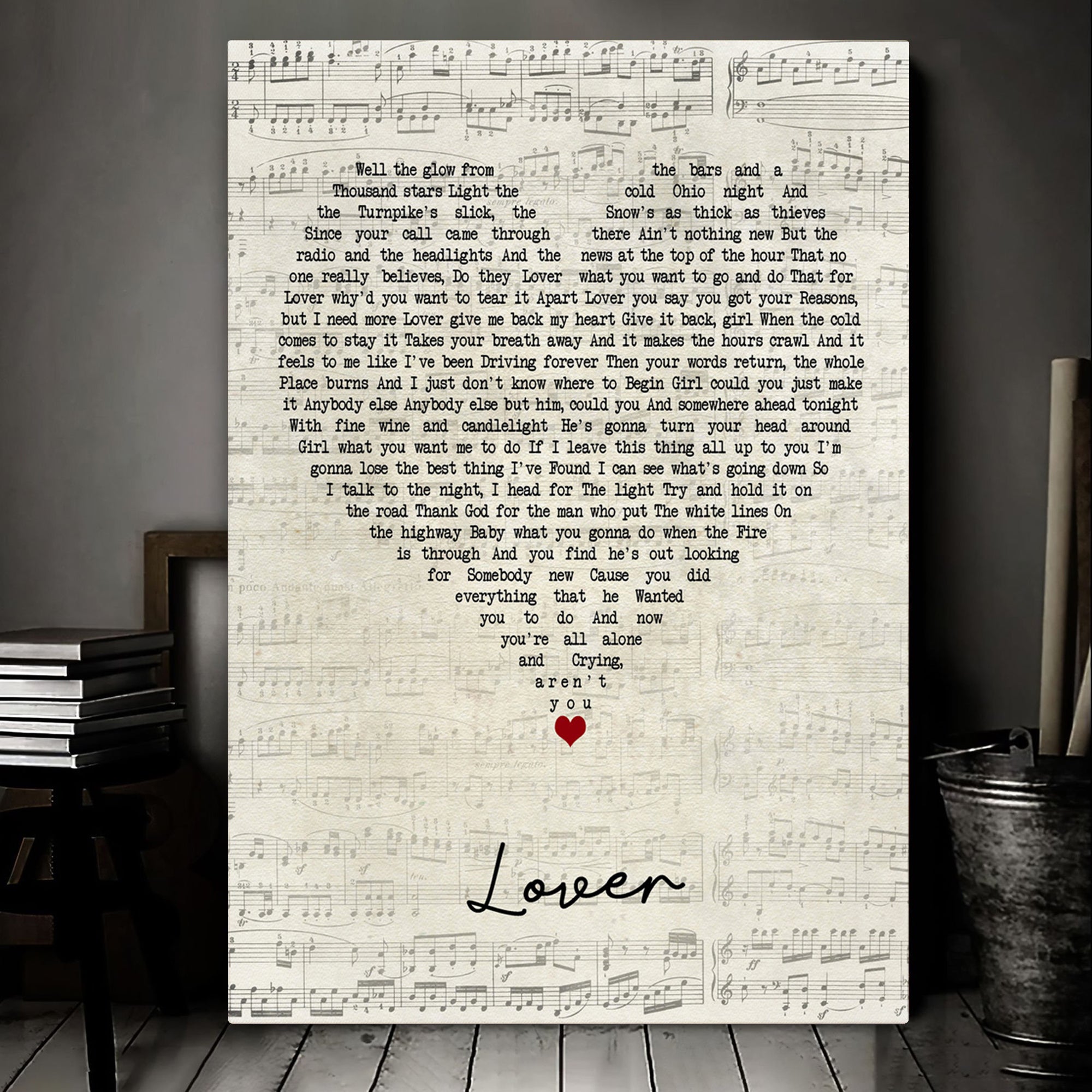 Michael Stanley Band Lover Script Heart Song Lyric Print Personalised Lyrics Poster Wrapped Canvas Frame Gift Wall Art Custom Print