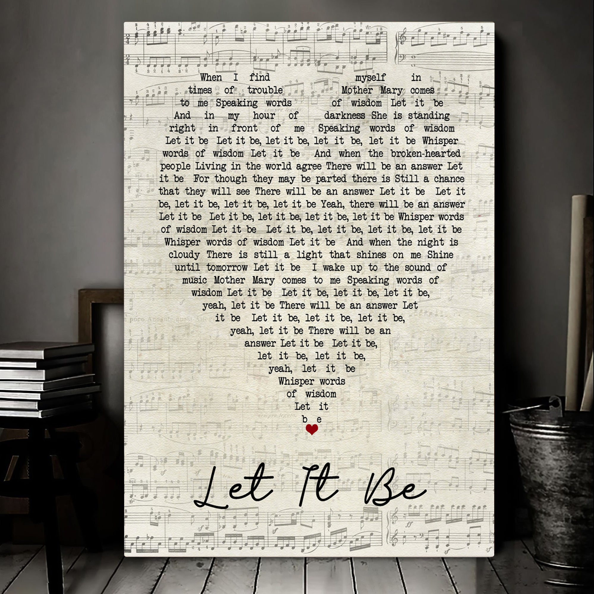 Let It Be Script Heart Song Lyric Art Print Canvas Print Frames