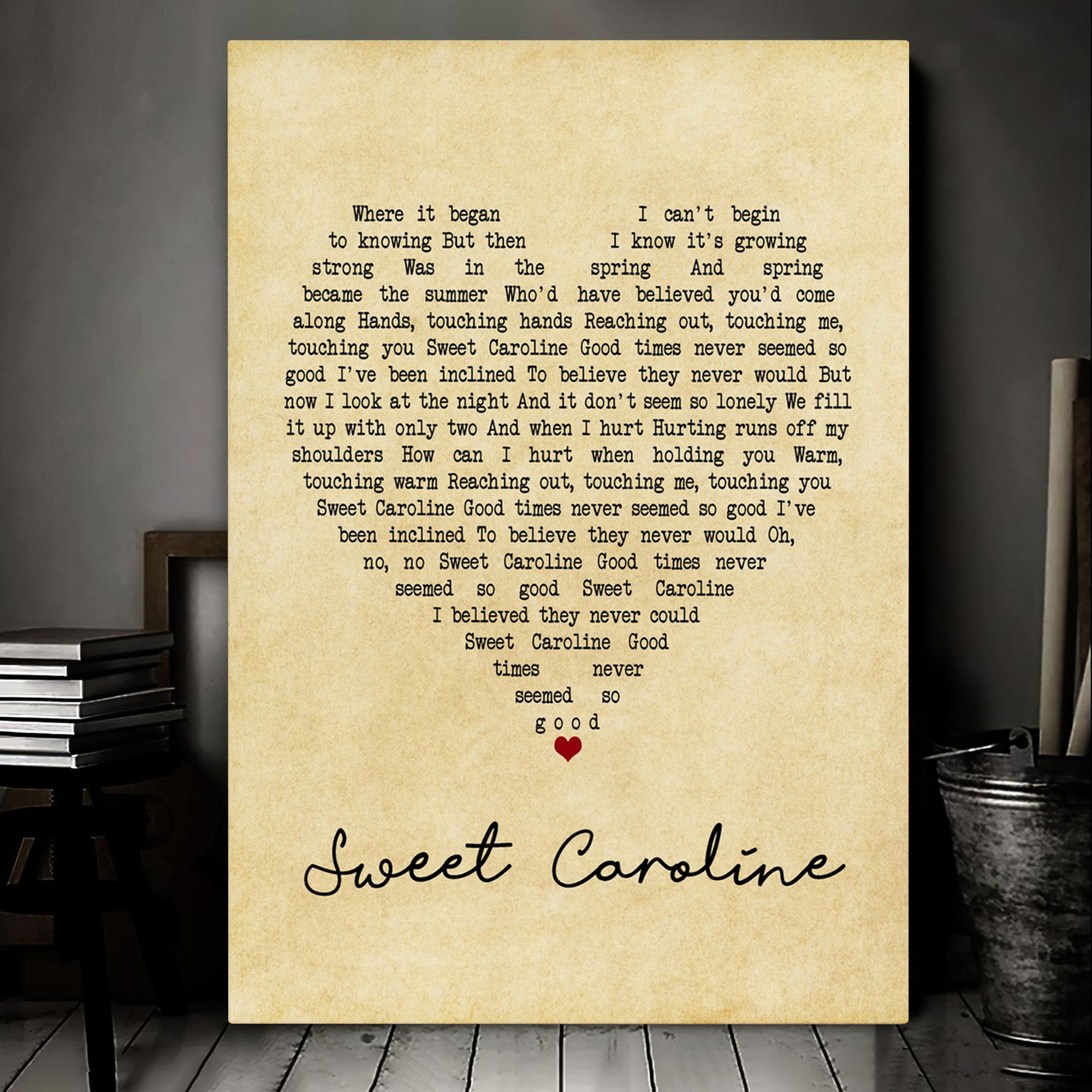 Neil Diamond Sweet Caroline Vintage Heart Song Lyric Music Art Print Canvas Print Frames