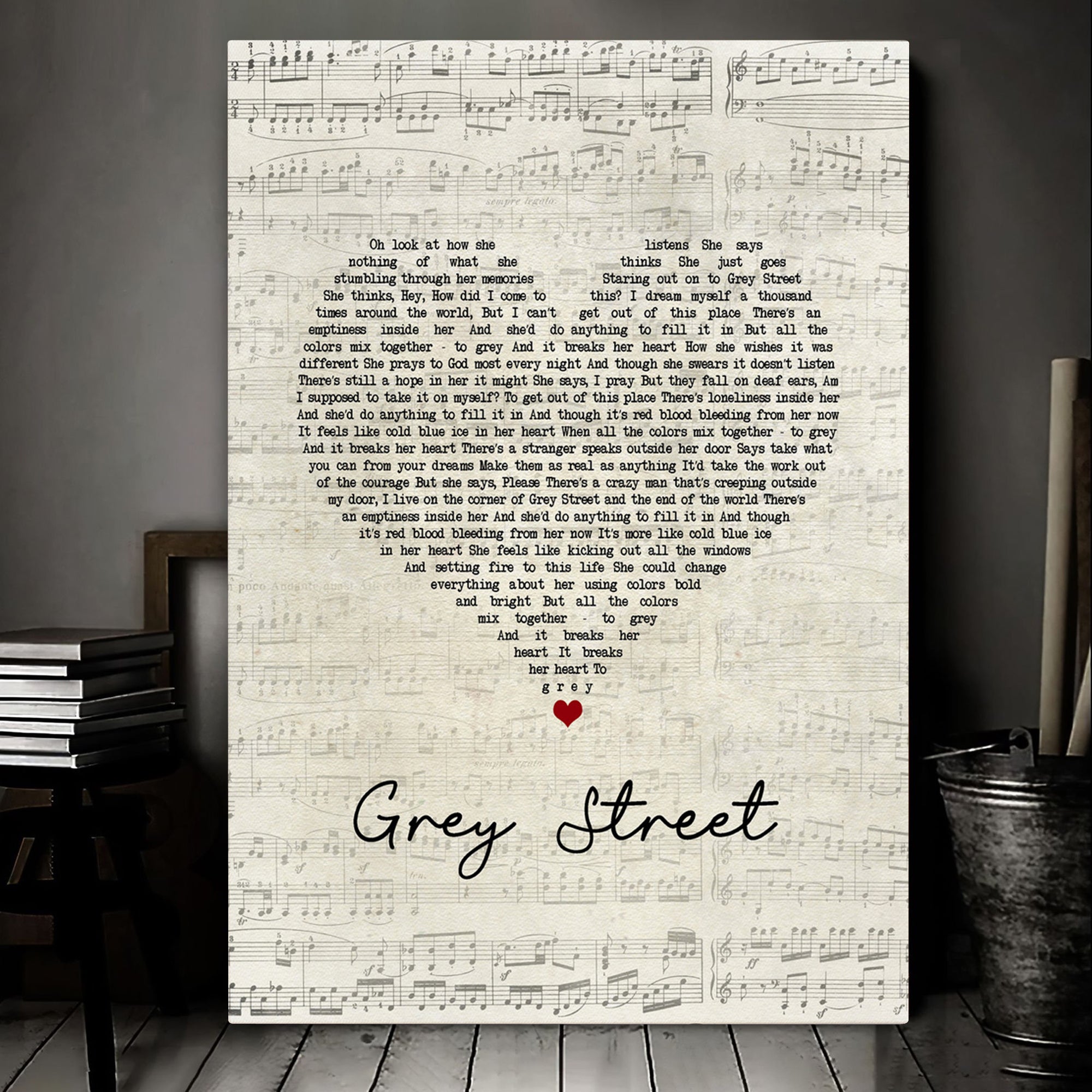 Dave Matthews Band Grey Street Script Heart Song Lyric Art Print Canvas Print Frames