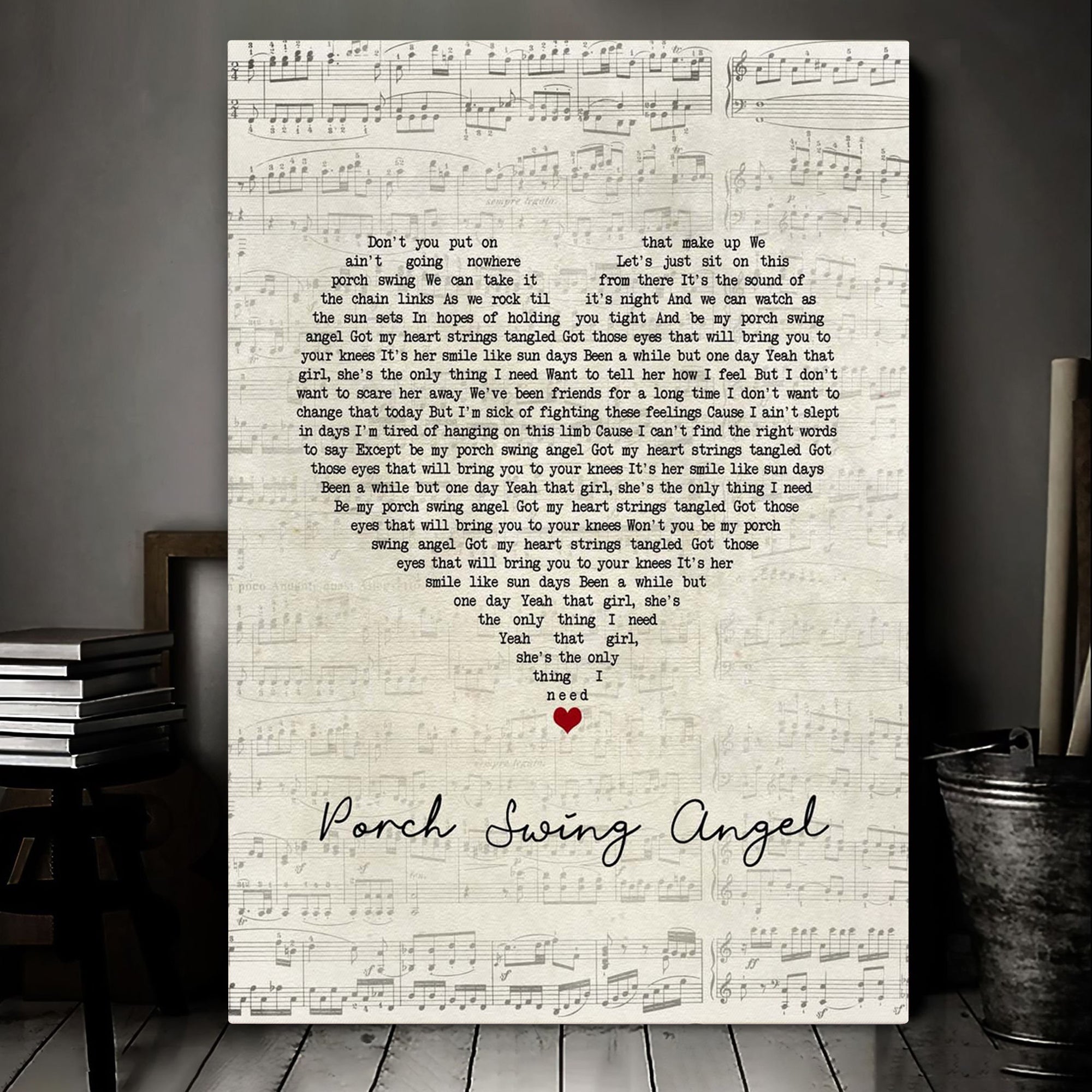 Muscadine Bloodline Porch Swing Angel Script Heart Song Lyric Art Print Canvas Print Frames