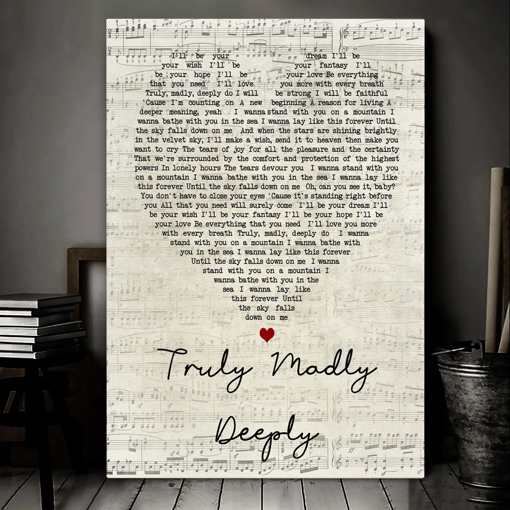 Truly Madly Deeply Savage Garden Script Heart Song Lyric Art Print Canvas Print Framesin