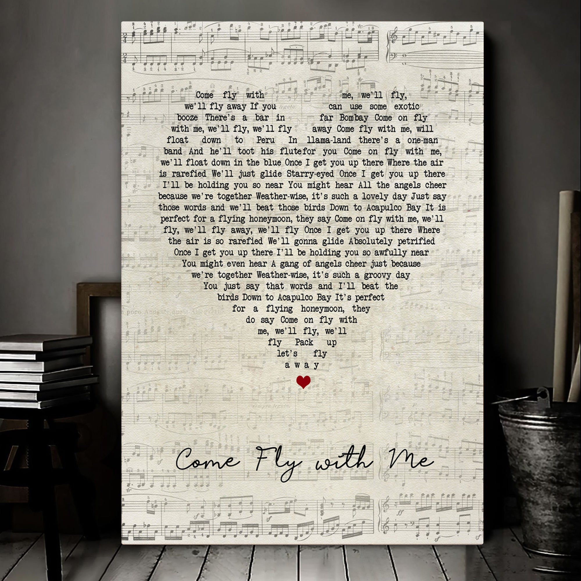 Frank Sinatra Come Fly With Me Script Heart Song Lyric Art Print Canvas Print Framesin