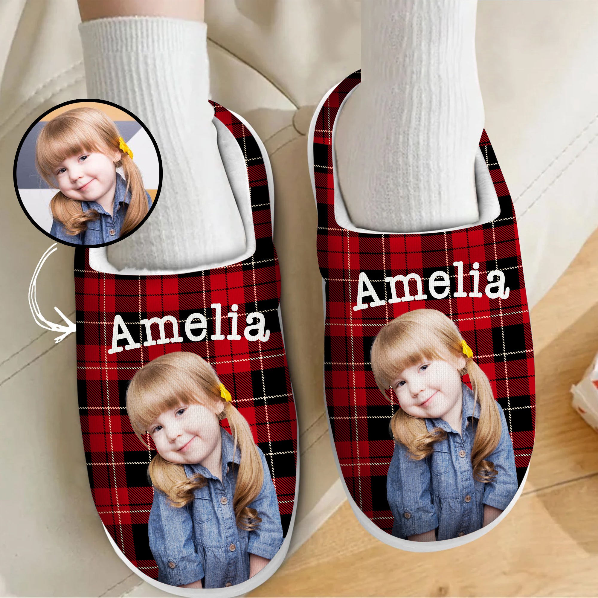 Custom Photo Christmas Fluffy Slippers, Christmas Gifts