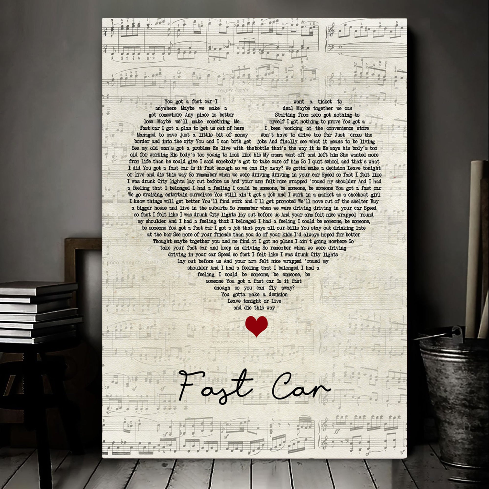 Tracy Chapman Fast Car Script Heart Song Lyric Art Print Canvas Print Frames